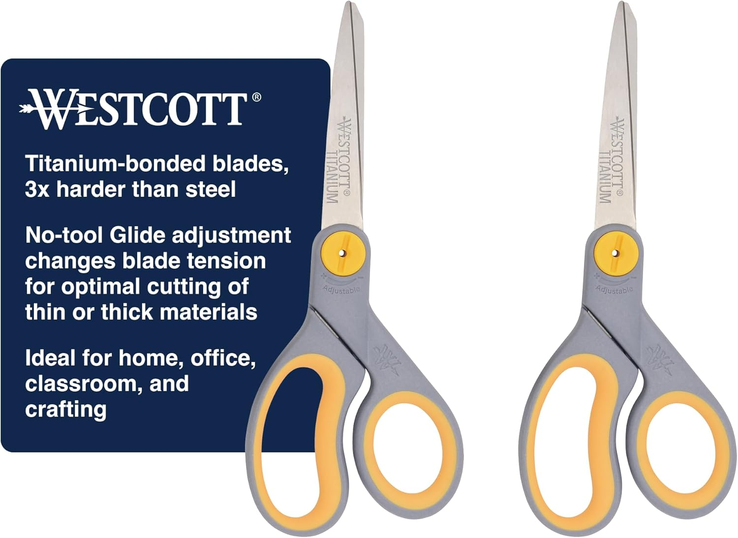 Westcott 8" Straight Titanium Bonded Scissors, Grey/Yellow, 2 Pack image number 4