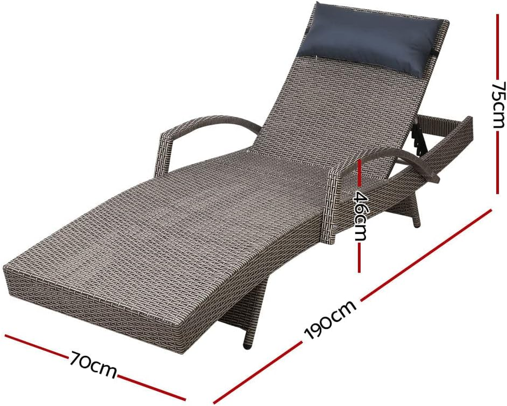 Gardeon Chaise Lounge Chair with 4 Adjustable Position Thickened Cushion Grey image number 2