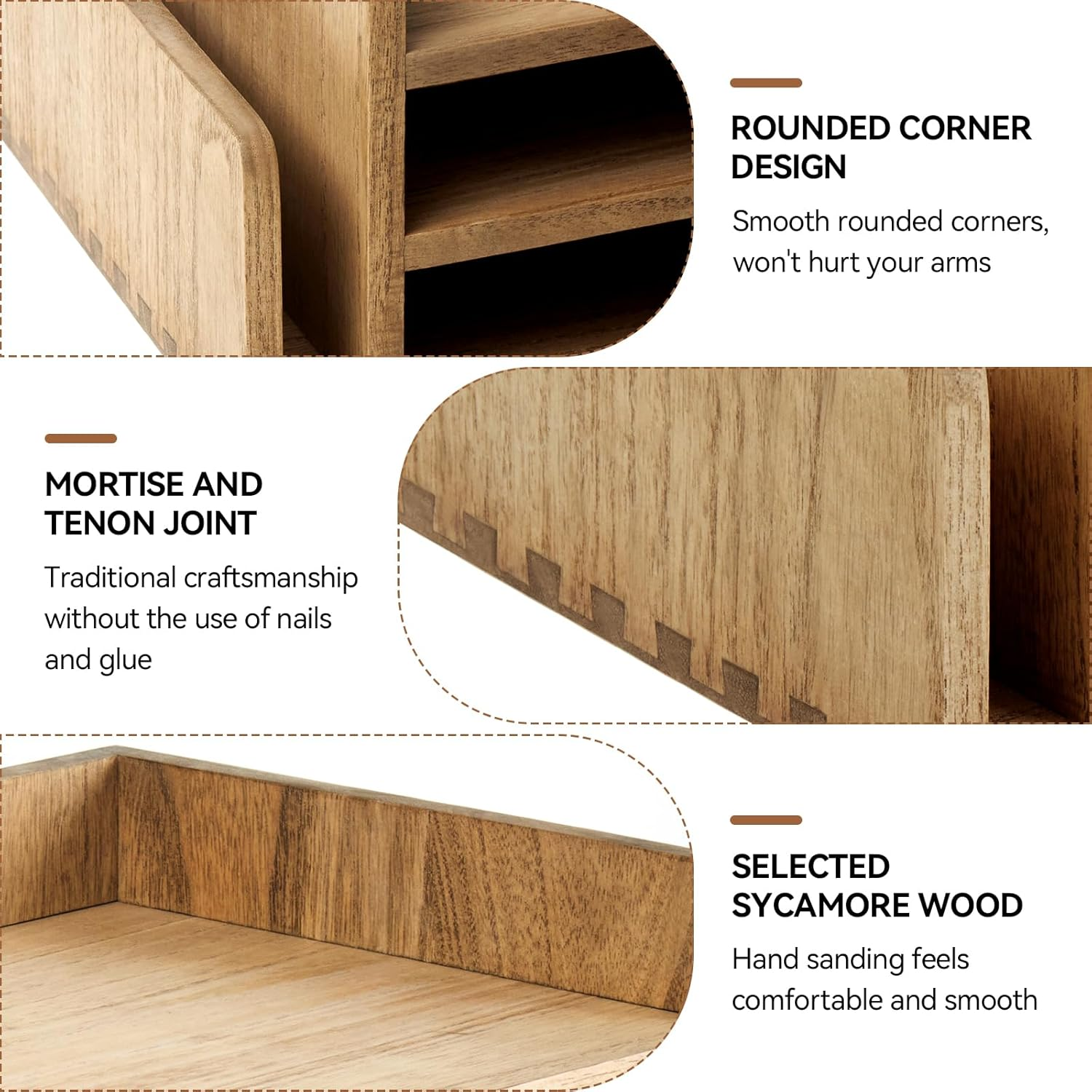 Kirigen Wood Desk Organizer 5 Trays - Desktop Document Letter Tray for Folders, Mail,File -Nature 3-Tier Office Mail Sorter Organizer Rack/Telephone Stand/Document Holder Dark Brown(2Tp-Dbr) image number 5