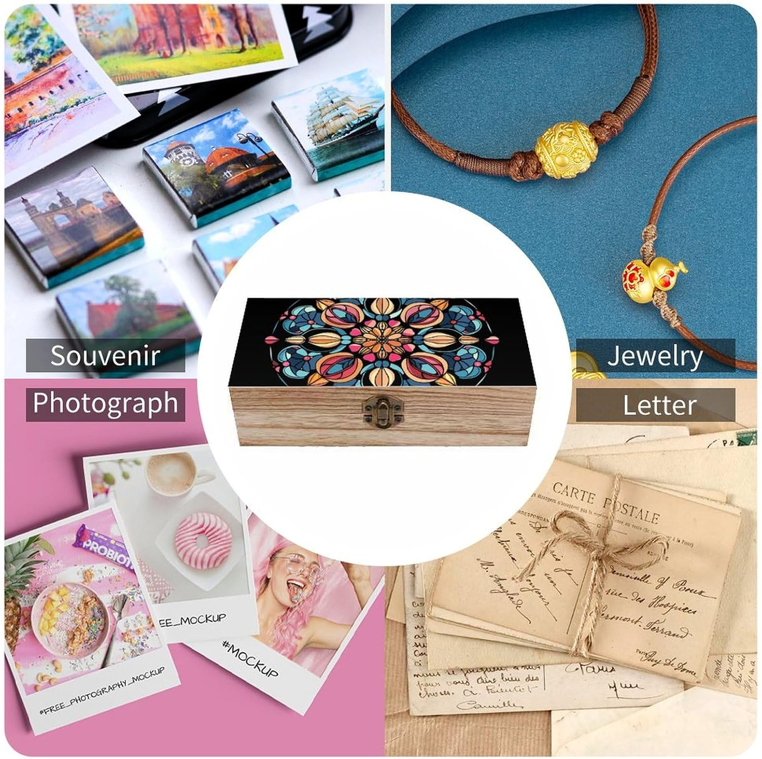 Art Deco Glass Wooden Box Wood Wedding Keepsake Boxes with Lids Small Decorative Boxes Lightweight Wooden Memory Storage Box for Crafts Keepsakes Jewelry Photo Letter Storage image number 5