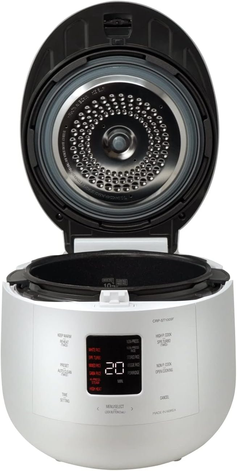 CUCKOO 10-Cup Twin Pressure Rice Cooker, High/Non-Pressure Steam, Programmable Menu, Slow Cooker, Preminum Non-Stick Inner Pot, Open Cooking (CRP-ST1009F) White image number 1