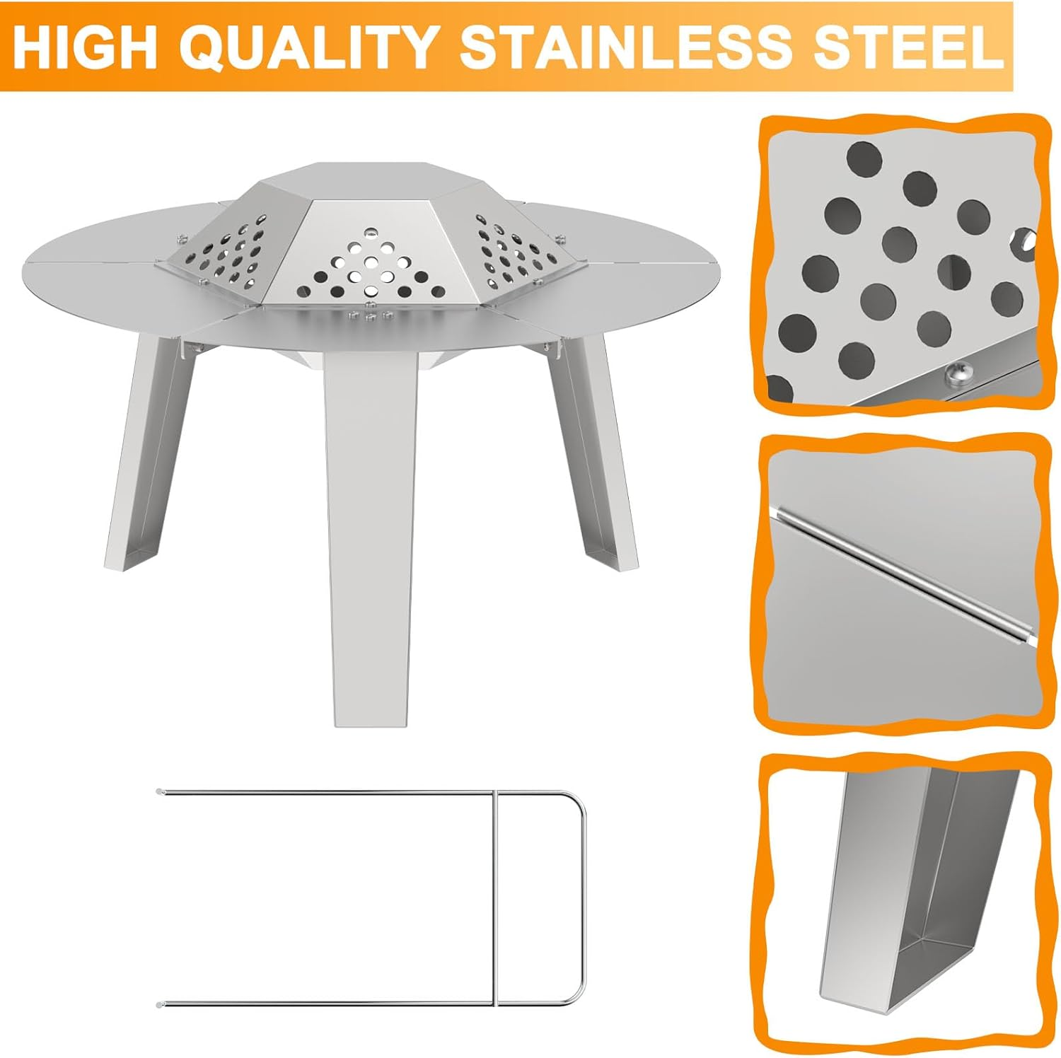 Heat Deflector for Solo Stove Ranger Accessories, Heat Diffuser for Solo Stove Ranger 15" Firepit Captures & Redirects Warmth, 304 Stainless Steel Ranger Heat Deflector with Carrying Handle & 3 Legs image number 3