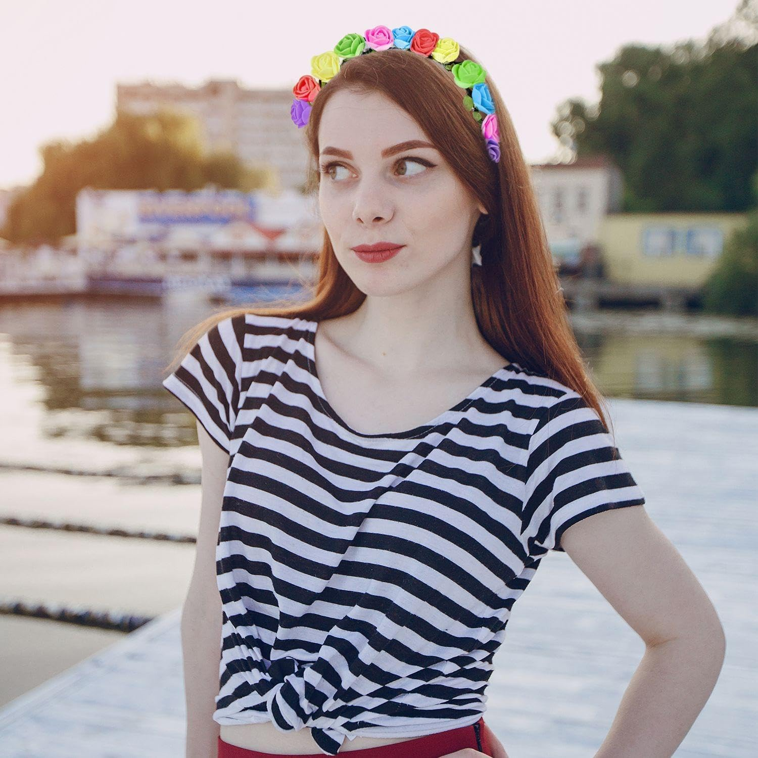 Pack of 2 Rainbow Flower Headbands, Flower Headbands for Women, Holiday Headbands, Pride Party Accessories, Rainbow Flower Headbands image number 2