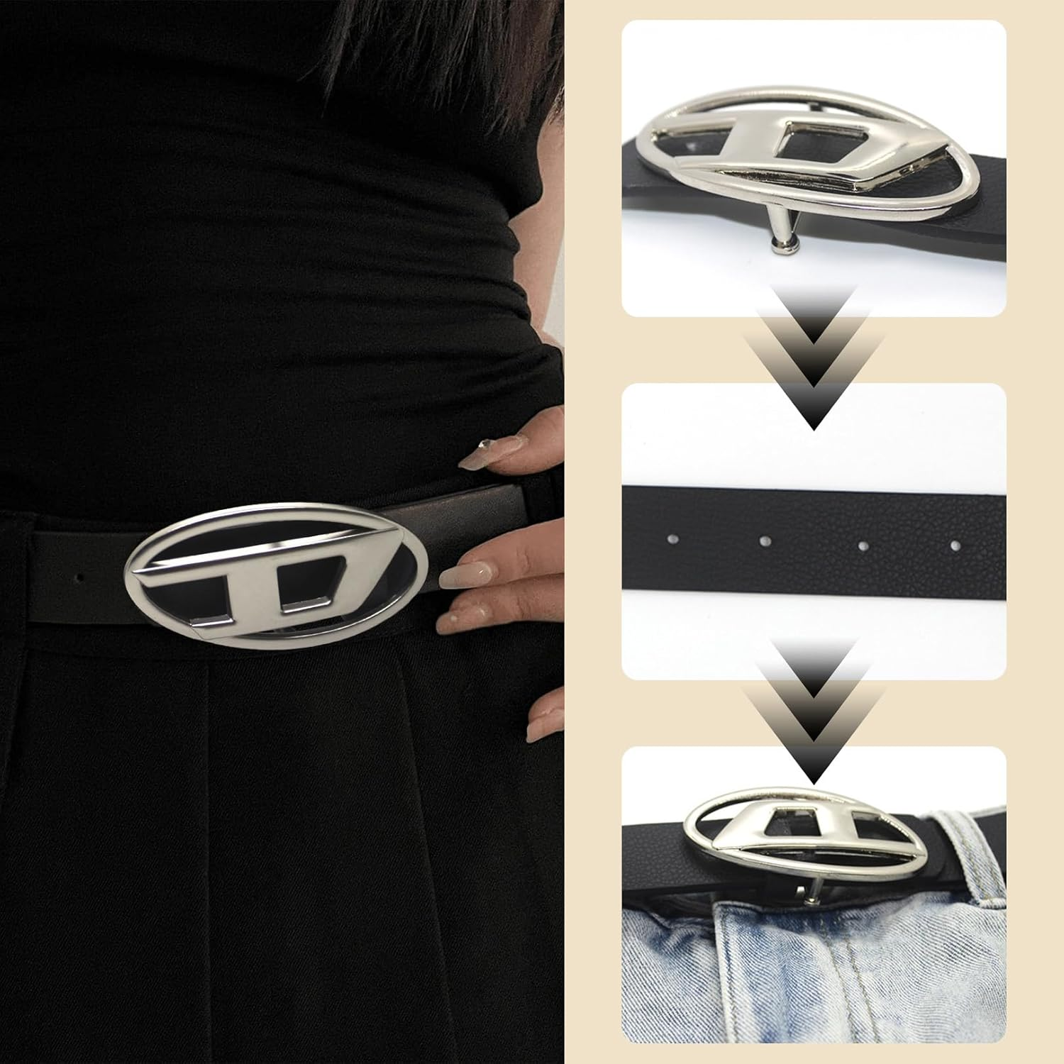 AHEJIOO Y2K Style with Oval D Buckle, Y2K Accessories, Vintage Gothic Punk D and Star Buckle Belt for Men and Women, Stylish Waistband for Jeans and Trousers, Ideal for Office and Leisure image number 3