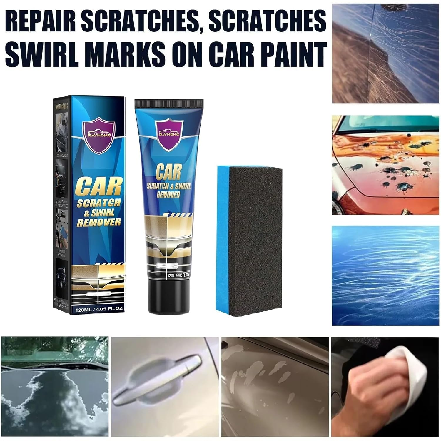 LH Professional Car Scratch Remover & Polish Wax Kit - 120ML Ultimate Paint Restorer with Headlight Restoration | Light Scratch Repair for Vehicles, Removes Swirls & Water Spots with Polisher Sponge image number 2