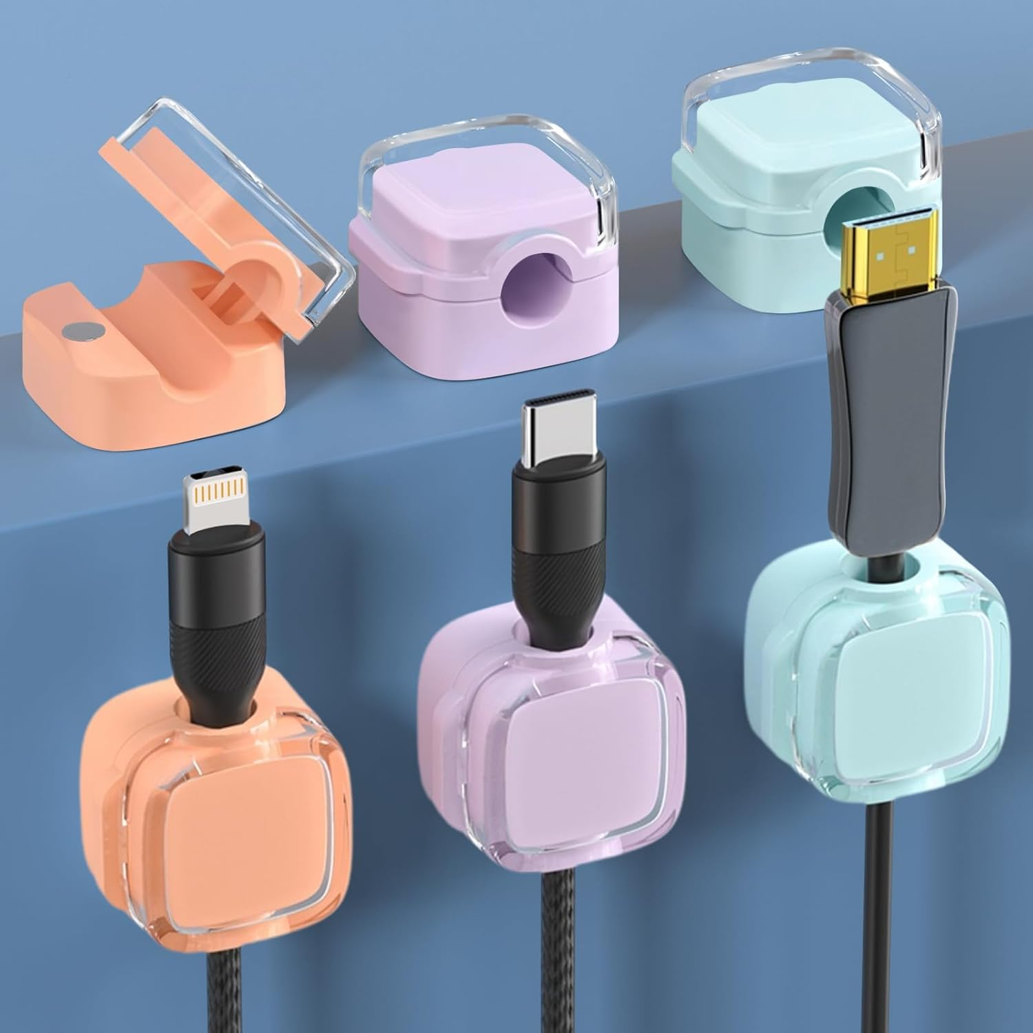 SVNXI 6 Pack Magnetic Cable Clips, Cord Holder for Nightstand, under Desk Cable Management Smooth Adjustable Computer Accessories, Adhesive Wire Organizer (6White)