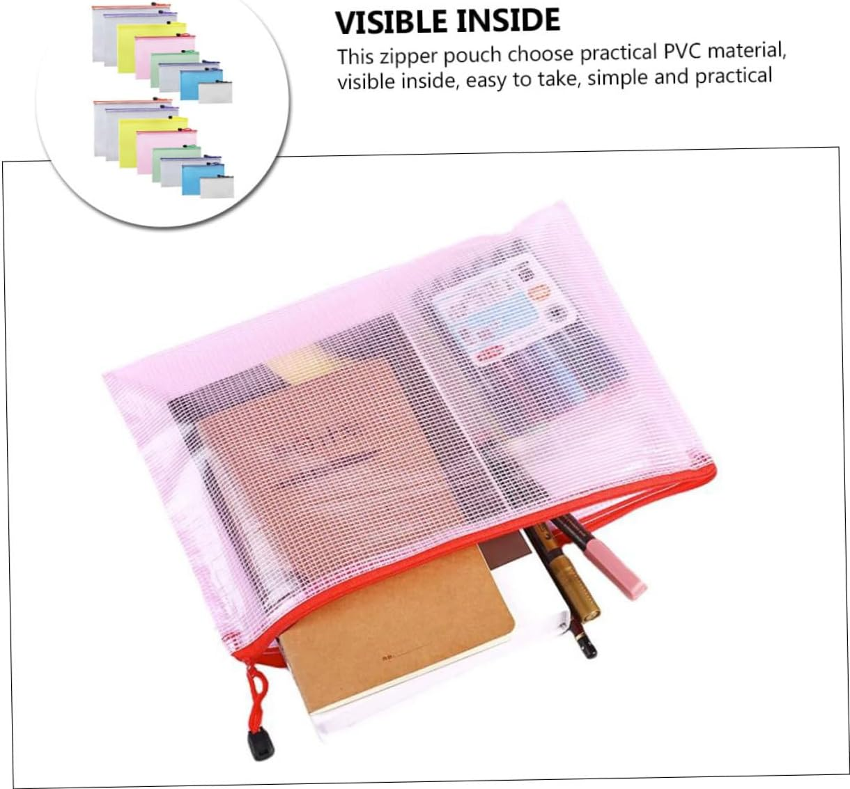SOPOTUTU 16Pcs Mesh Zipper Pouches Document Storage Bags for Office Home Travel Capacity File Pouches for Organizing Papers Testing Materials More Random Colors image number 4