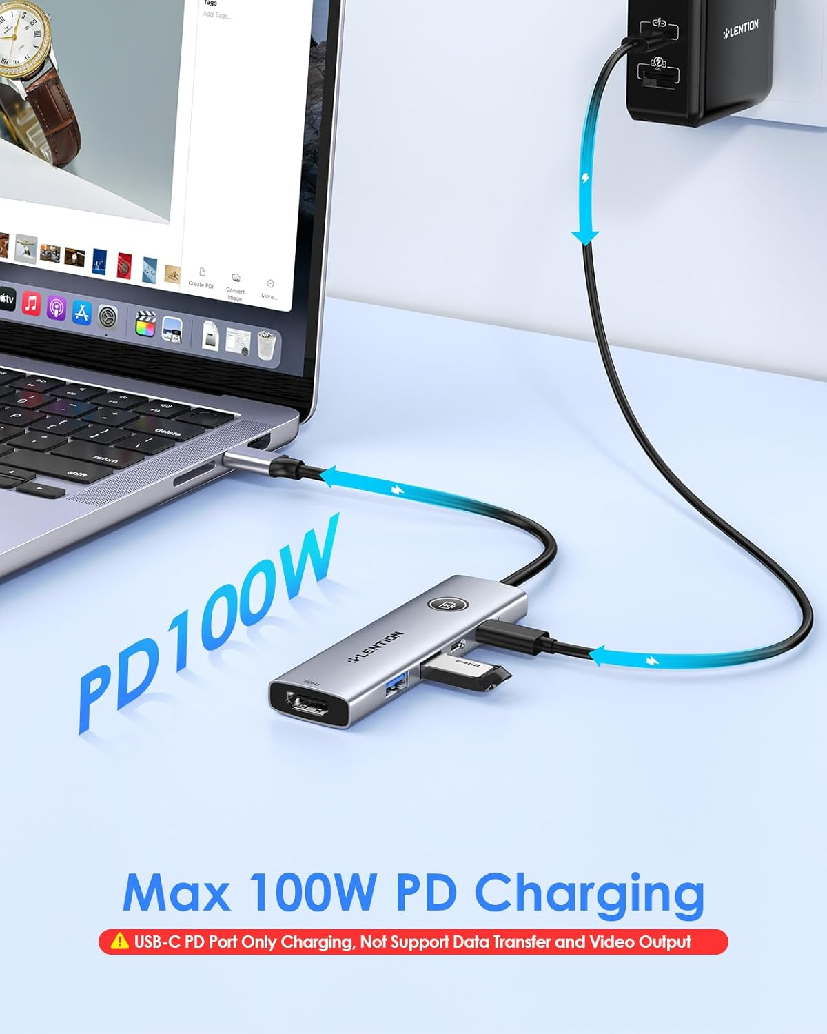 LENTION USB C Multiport Adapter, 5-In-1 USB C Hub with Type C 3.0, USB a 3.0, HDMI 4K@60Hz, 100W PD Charging, Multi-Port USB Adapter Dongle Compatible for Laptops and Other Type C Devices image number 1