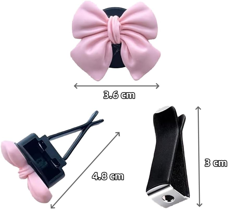 Decorative Car Bow Accessories Set, 6 Pieces, Interior Aesthetic Decor for Women (Pink) image number 2
