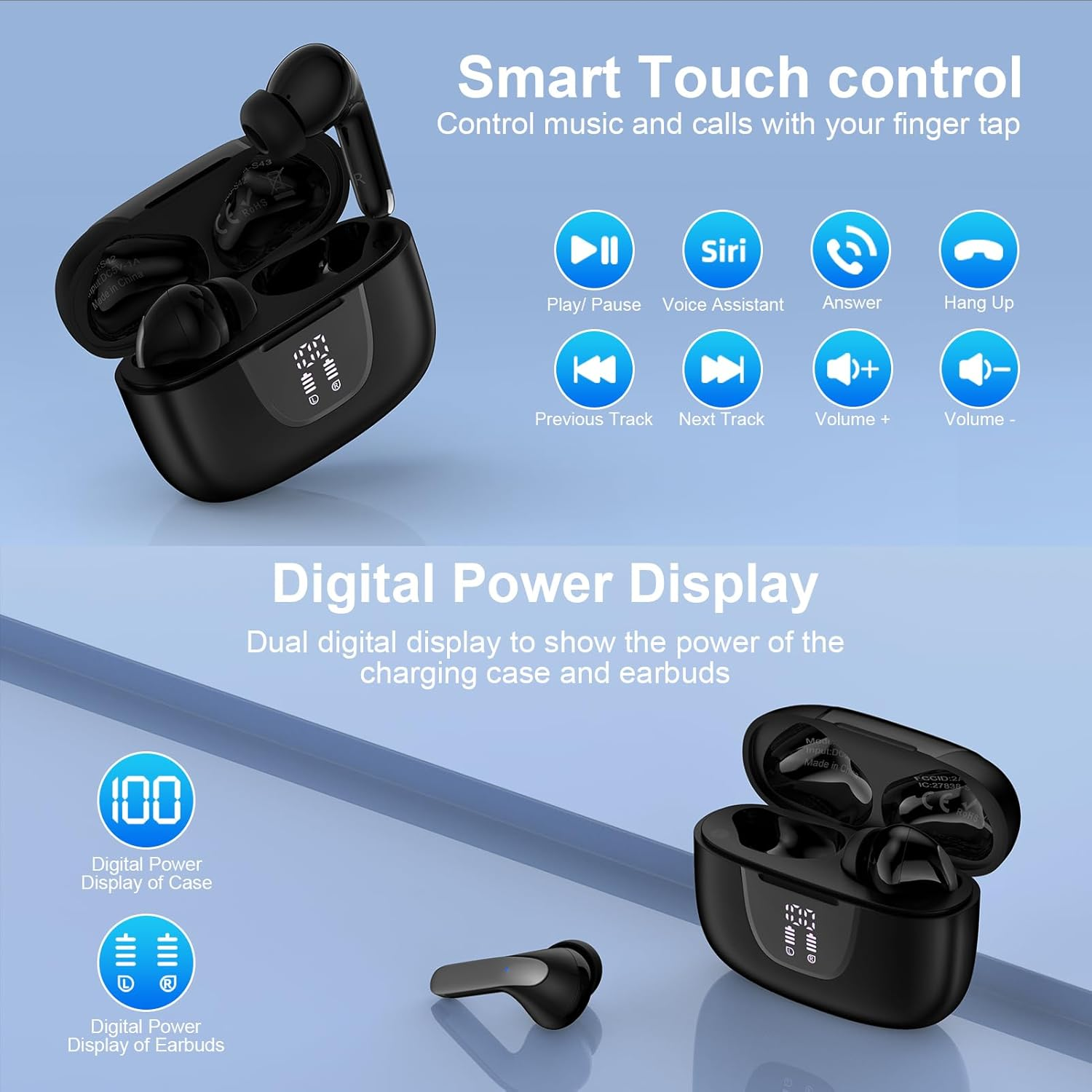 Samsung Earbuds Wireless,Bluetooth 5.3 Headphones for Samsung Galaxy A17 A16 A36 A56 S25 FE Ultra S24 S23 S22 S21 Z Fold 7 Flip7, 60H in Ear Buds Noise Cancelling Earphones IPX7 Waterproof LED Display image number 4