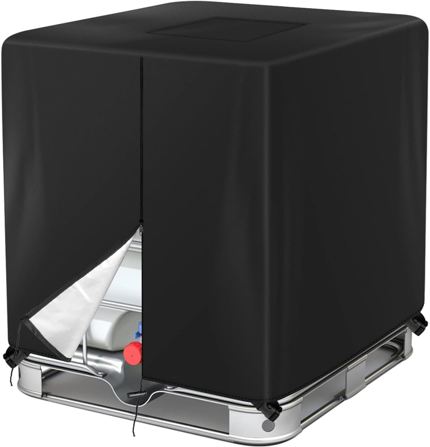 Zipper IBC Tote Cover Barlic 275 Gallon for 420D 1000L Outdoor Water Tank Protective Cover(Black)