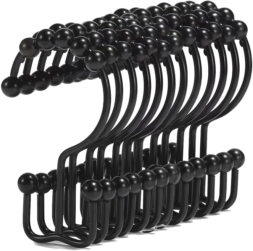 12Pcs Shower Curtain Hooks Rings Rustproof Stainless Steel Double-Hook Rollerball Shower Hooks Rings for Shower Rods