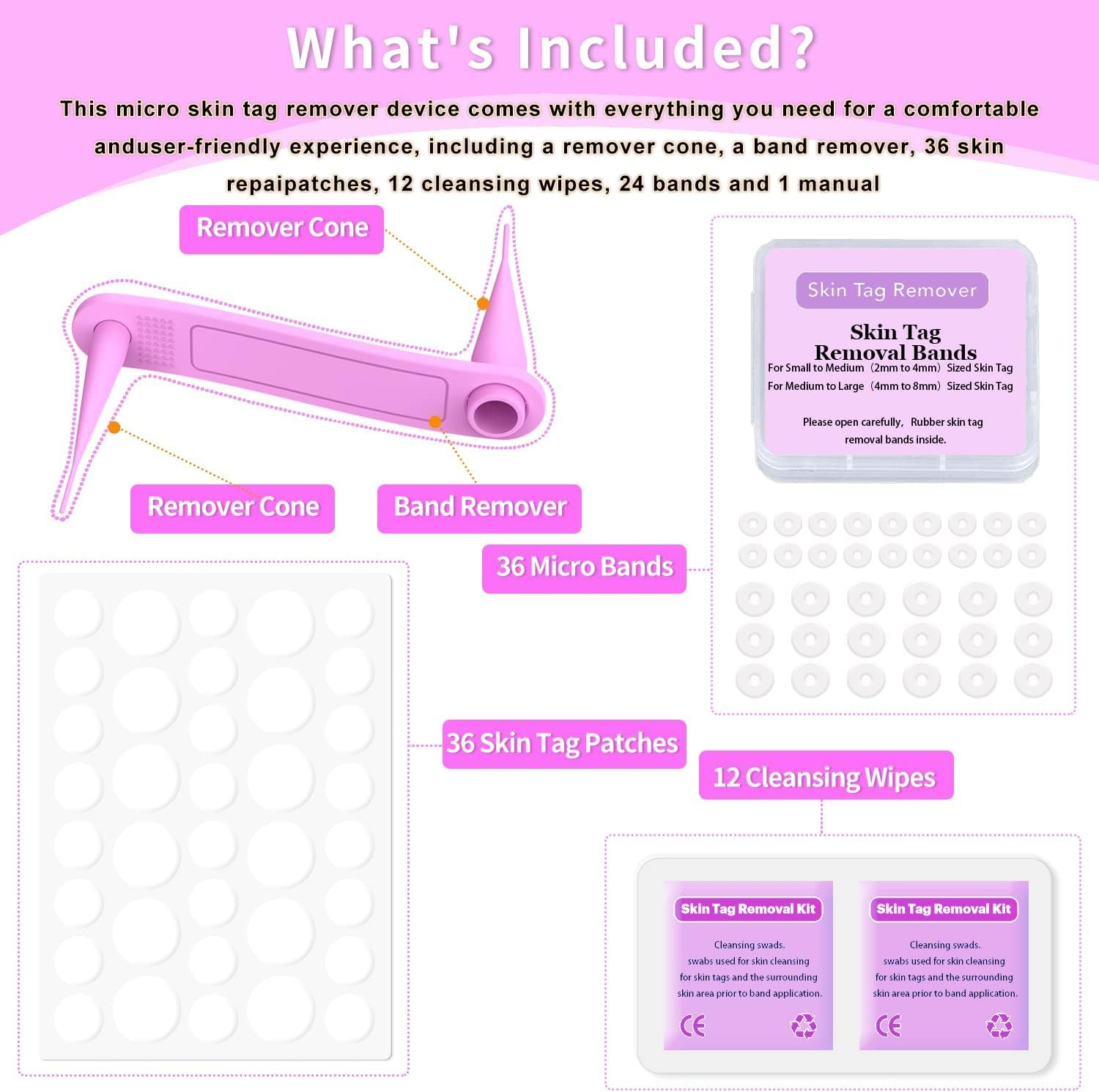 Skin Tag Removal Kit -2 in 1 Standard and Micro 36Pcs Repair Patches Safe for Small to Large (2Mm to 8.5Mm) Sized Skin Tags for Most Body (Pink) image number 4