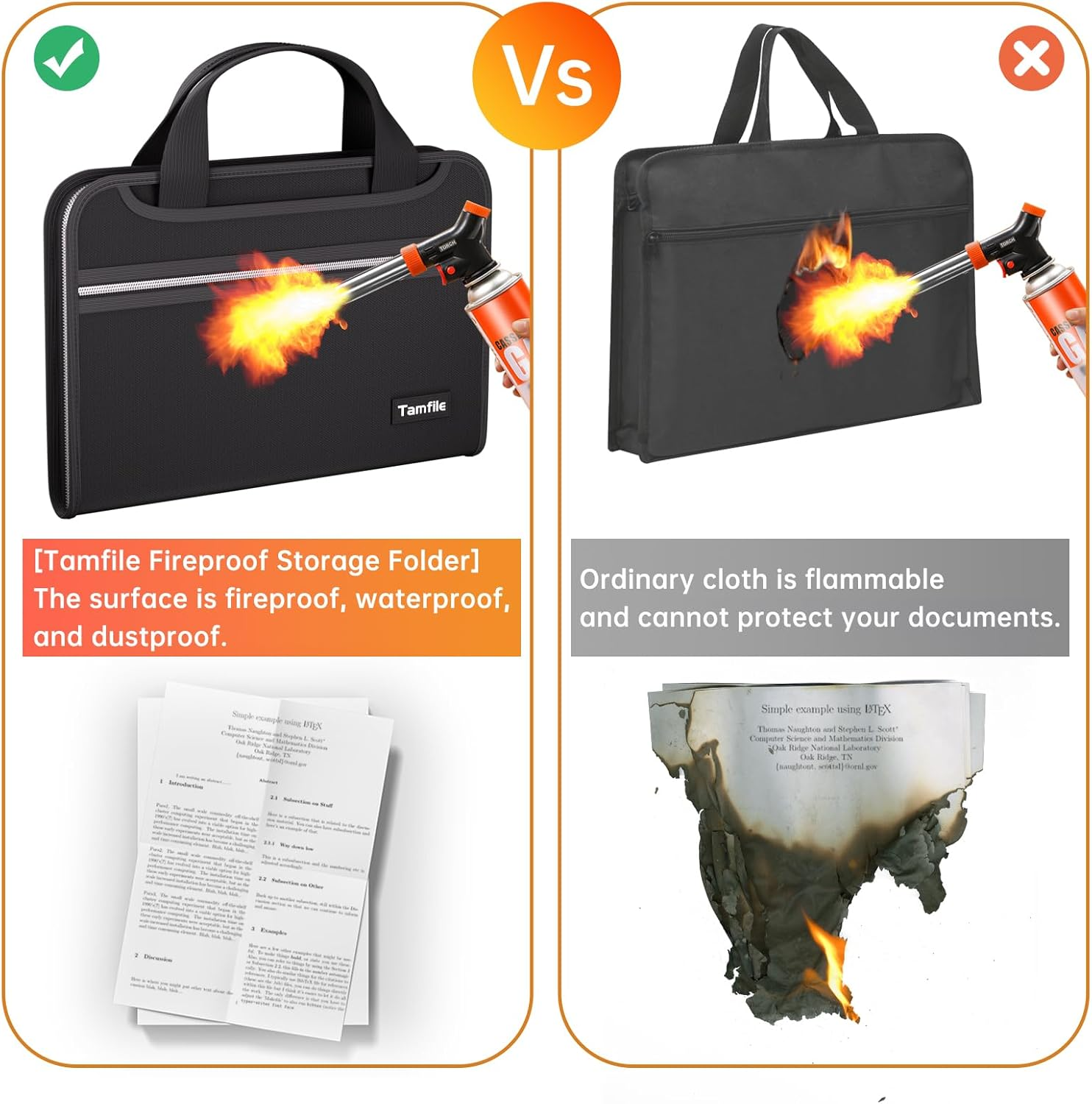 Tamfile Fireproof Accordion File Organizer with Handle, 13 Pocket Expanding File Folder with Zipper & Labels, File Folder with Multi-Pockets Paper Organizer Folder for Letter A4 Files, Black - Blue image number 5