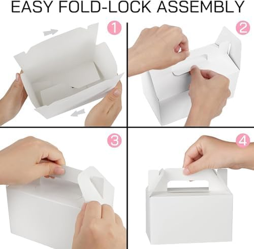 Party Favor Boxes, 50 Pack, 6 X 3.5 X 3.5 Inches Small Treat Boxes, Gable Boxes with Handles, White Treat Boxes, Goodie Boxes for Birthday Party, Wedding, Baby Shower image number 1