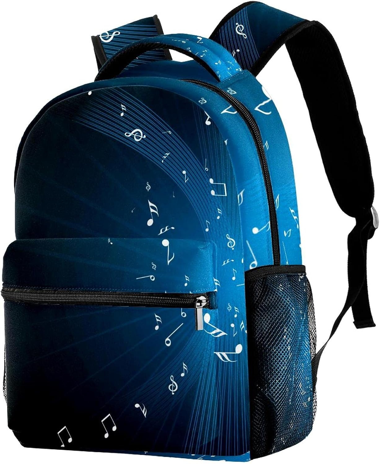 Blue Musical Note Backpack Students Shoulder Bags Travel Bag College School Tote Backpacks image number 4