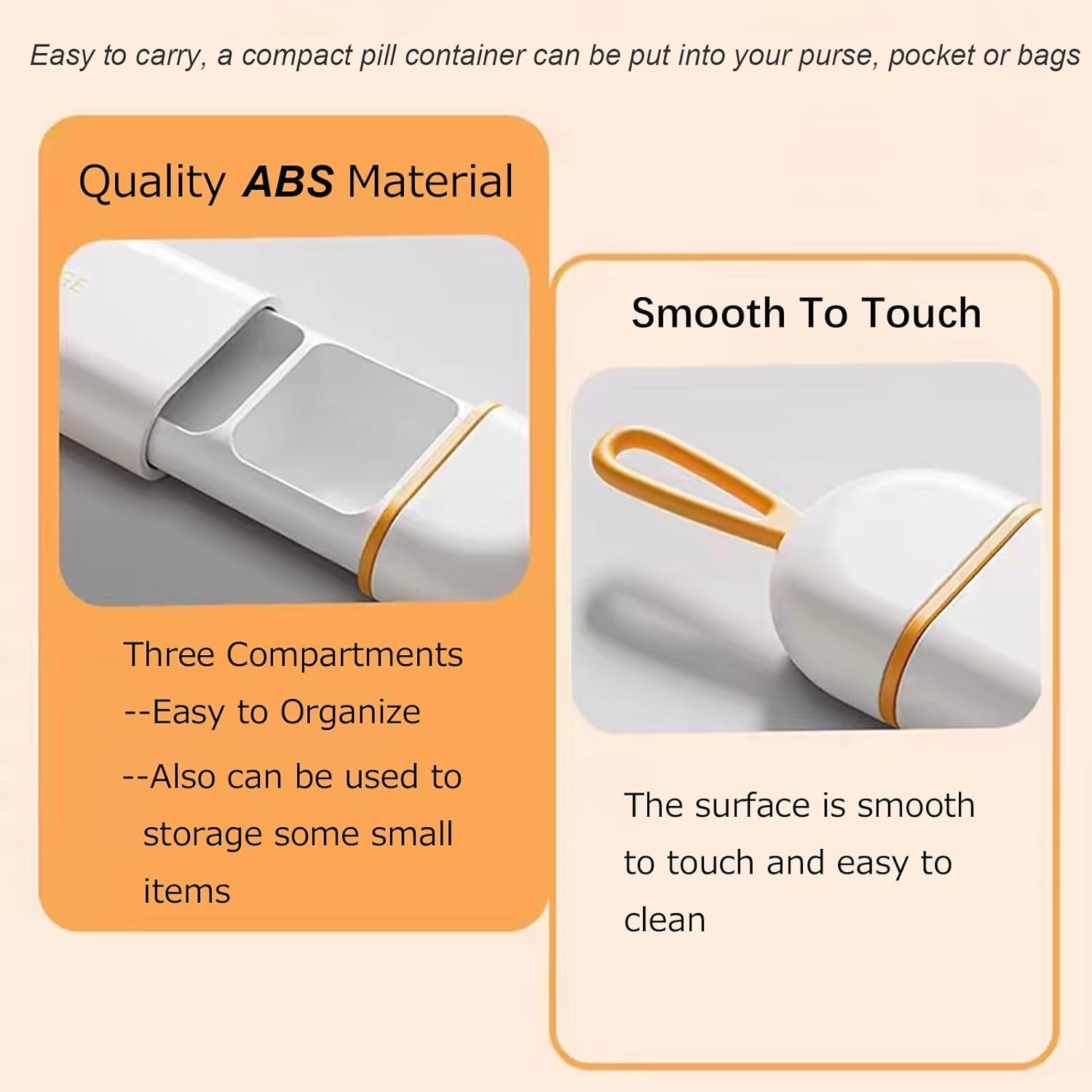 Daily Pill Box Organiser, Small Portable Pill Case for Travel Pocket Purse, Waterproof Pill Container Organizer 3 Compartments, Mini Storage Box for Small Accessories (Grey) - White image number 3