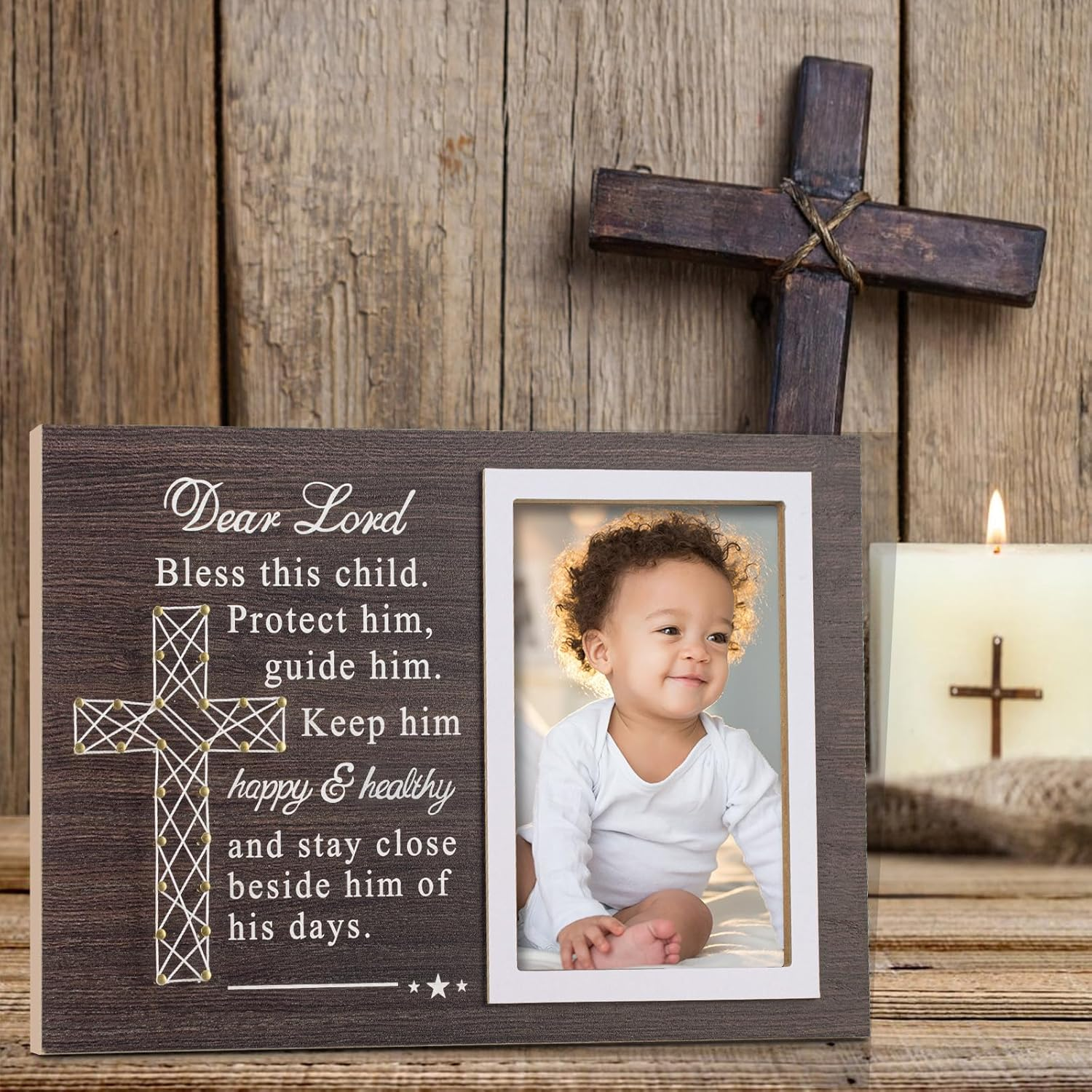 Yakucho Baptism Picture Frame for Boys and Girl - Blessing Card in Frame, Baby Boy Baptism Gift, 4X6 Inch Double Frame for Christening, Nursery Decor Keepsake (Baptism Gifts for Boys) image number 5