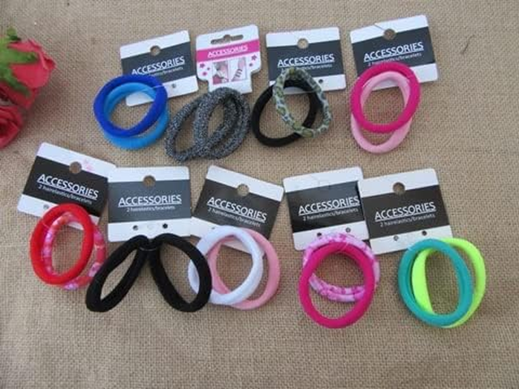 12Sheets X 2Pcs Hair Elastics Ponios Bobbles Hair Bands Mixed image number 2