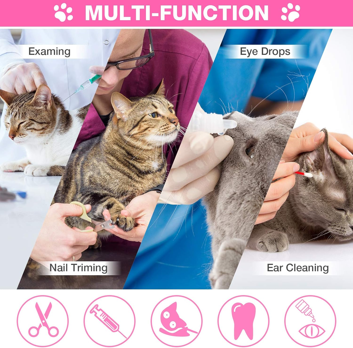 Cat Shower Net Bag Grooming Bathing Adjustable Washing Bag Multifunctional Cat Restraint Accessories Prevent Biting Scratching, Nail Trimming, Ears Clean, Keeping Calm(Pink) - Grey image number 2