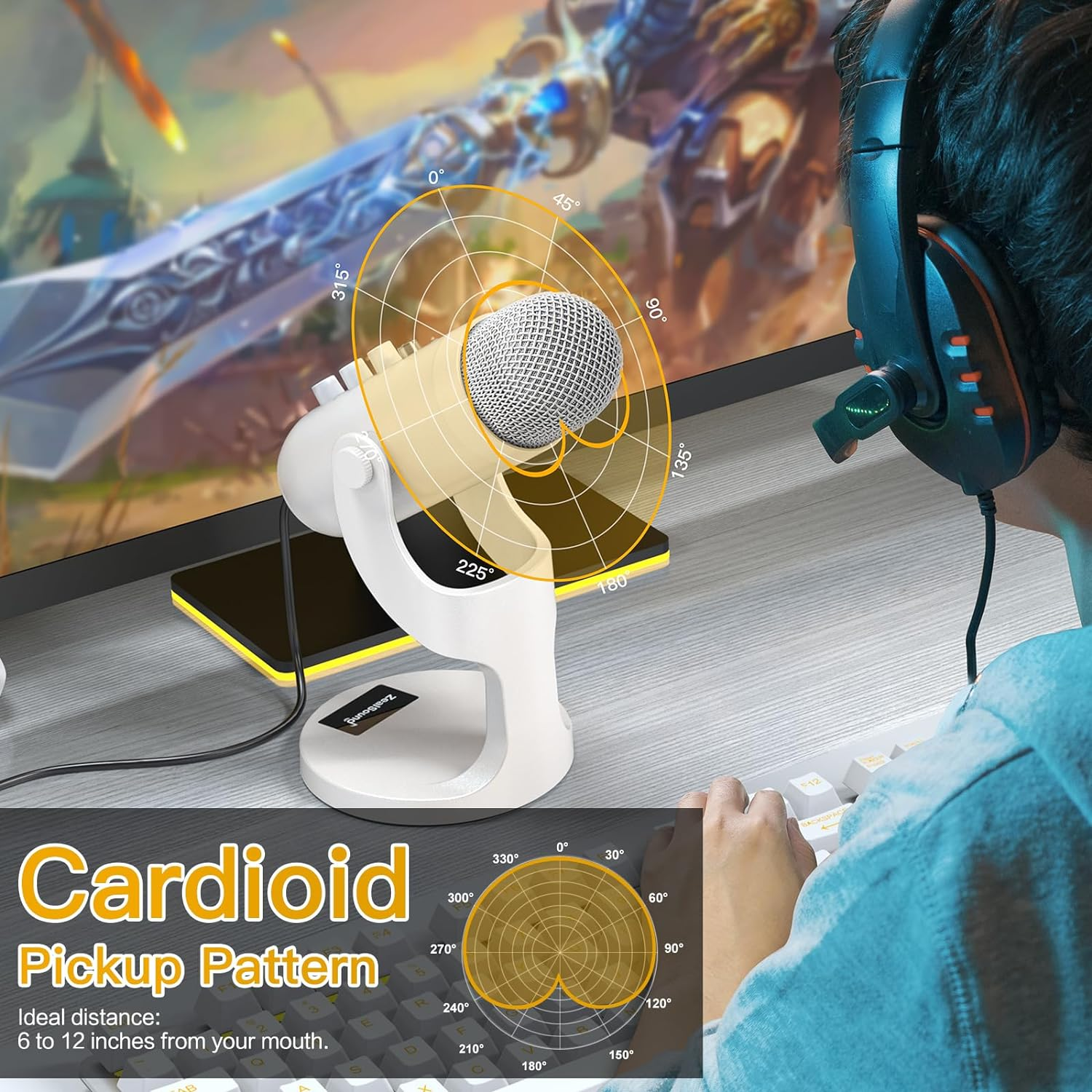 Zealsound USB Microphone,Quick Mute Noise Cancel for Phone Computer PC Ps5,Gaming Microphone with Gain Control,Echo Monitor Volume Adjust for Streaming Vocal Recording ASMR Podcast Video K66 White image number 1