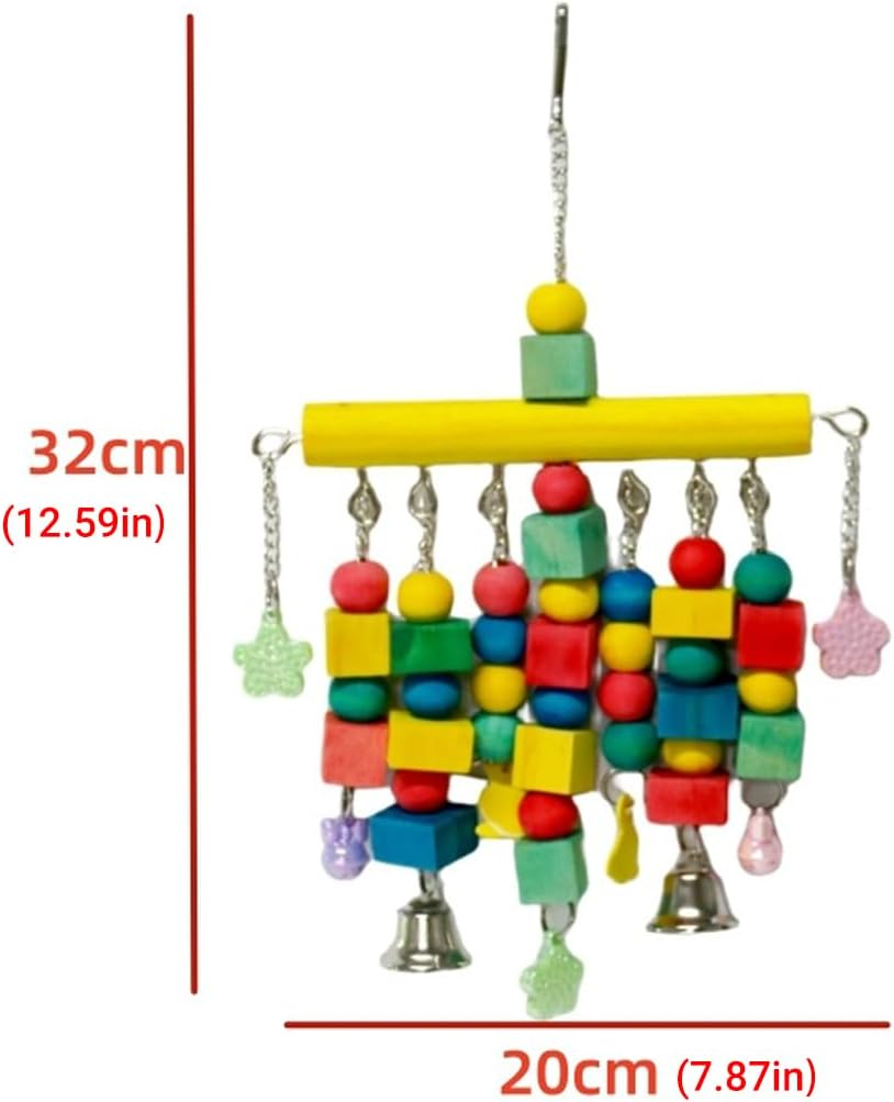 AIMALL Nordic Woven Pendant Bird Cage Toy with Chewable Wood Blocks, 7.87X12.59In, Colourful Parrot Chew Toys for Cockatoos, African Greys & Macaws image number 1