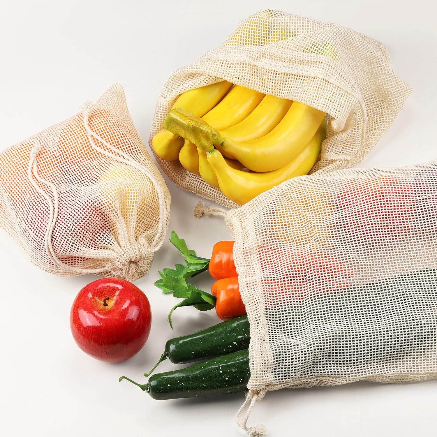 Reusable Produce Bags Grocery Washable - Set of 12 Cotton Mesh Produce Bags for Veggie Fruit Vegetable Storage, 3 Sizes (4L, 4M, 4S) image number 4