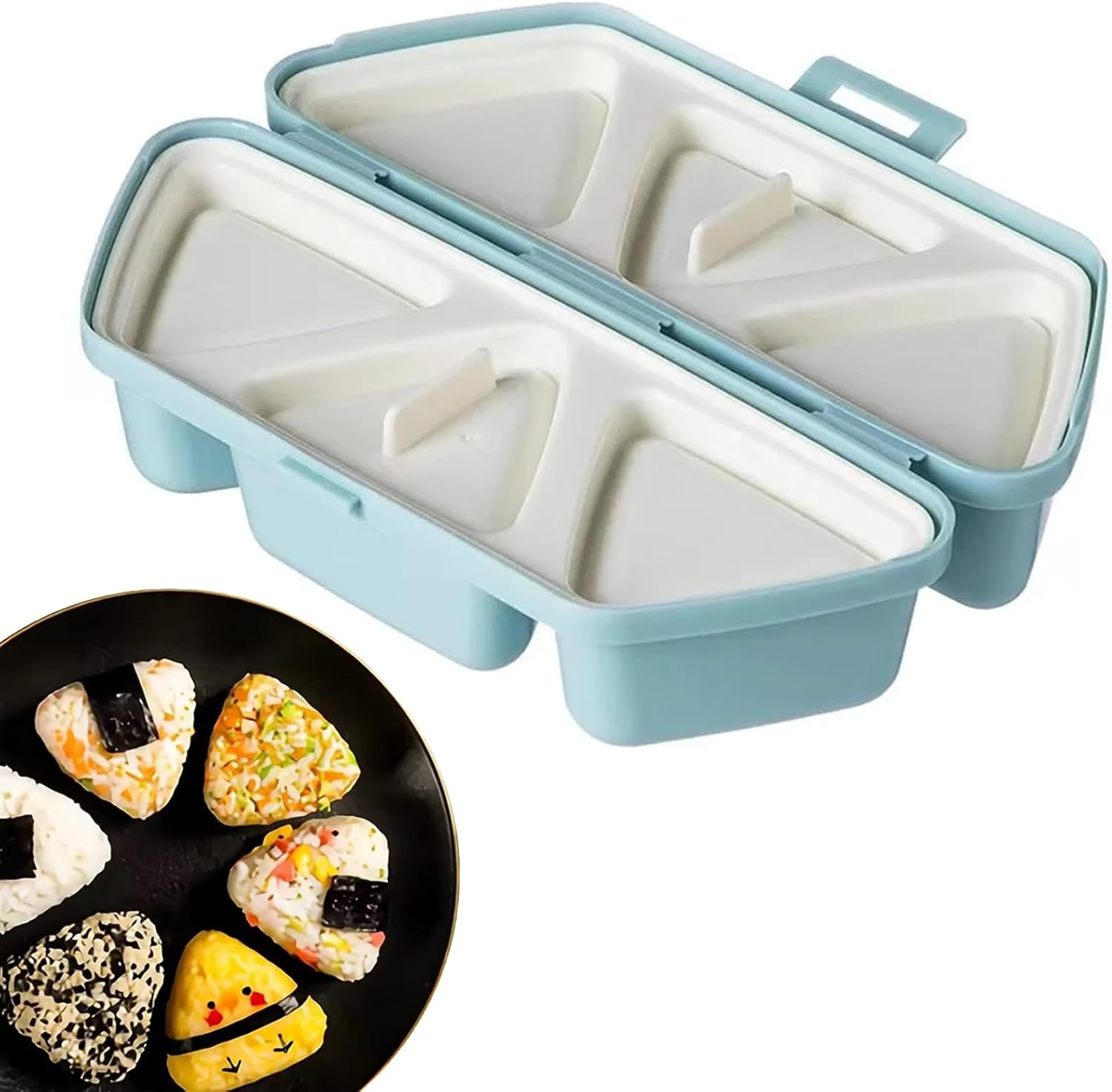 MYLEUS Triangle Sushi Mold - 6 in 1 Onigiri Mold for Making and Storing Sushi, Non-Stick Rice Ball Mold for Seaweed Cilantro Rice Balls(Blue) image number 6