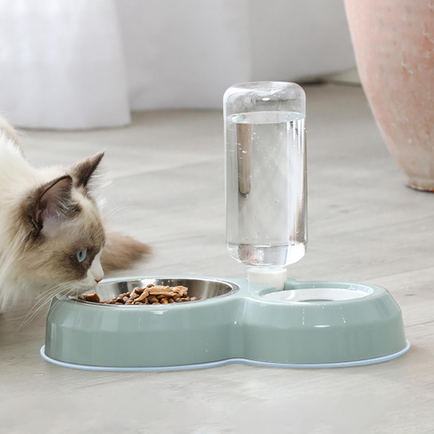 Taoluwin Cat Food and Water Bowl Set, Stainless Steel Automatic Refill Pet Bowls, Siphon Waterer with Splash Guard, Anti-Tip Double Dish for Cats/Kittens/Small Dogs image number 3