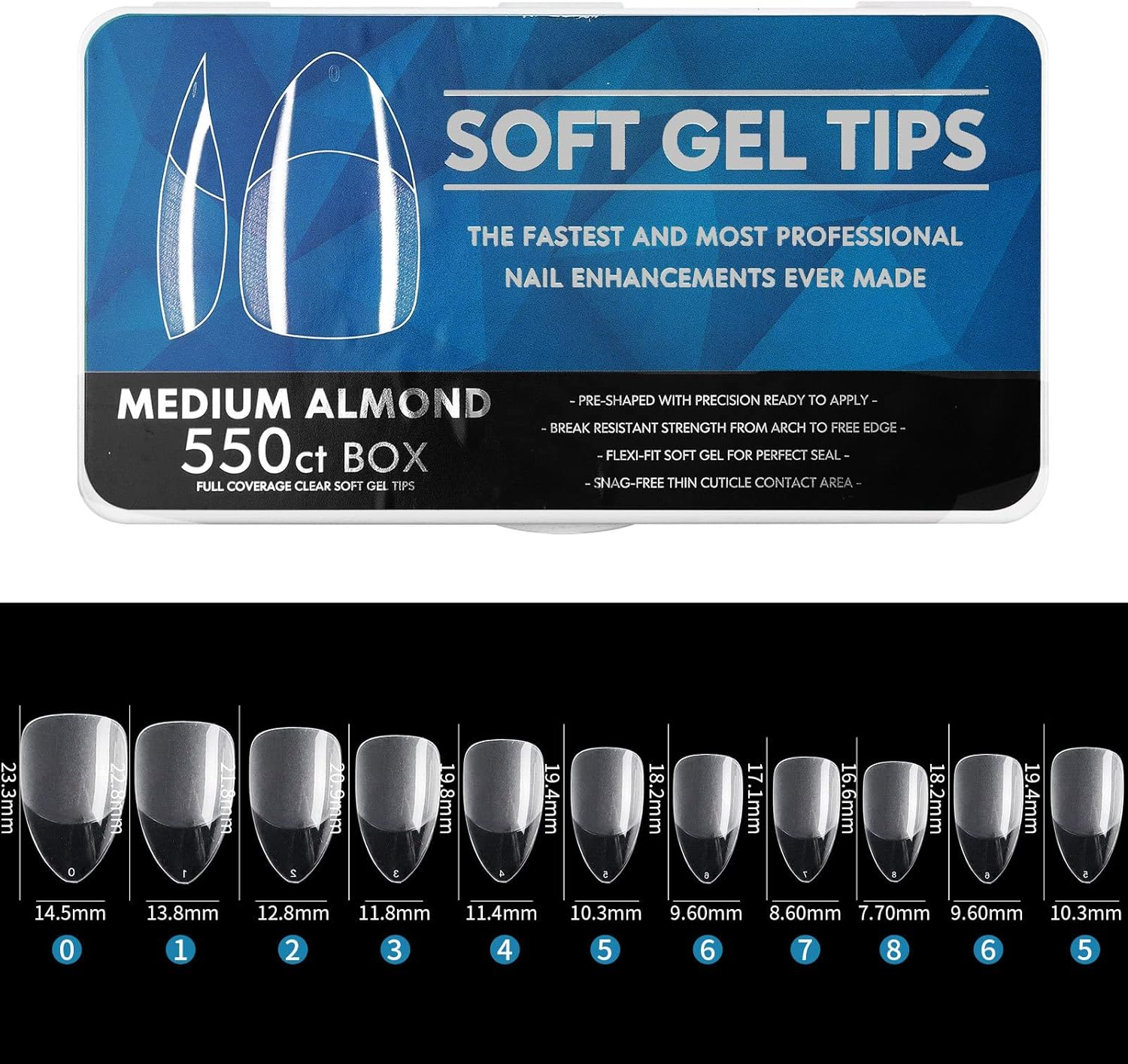 YUNAI Medium Almond Nail Tips - Soft Nail Extension Tip Kit, Pre-Shape Half Matte Full Cover Medium Almond Press on False Nail Tips for Nail Extension Home Salons DIY Nail Art