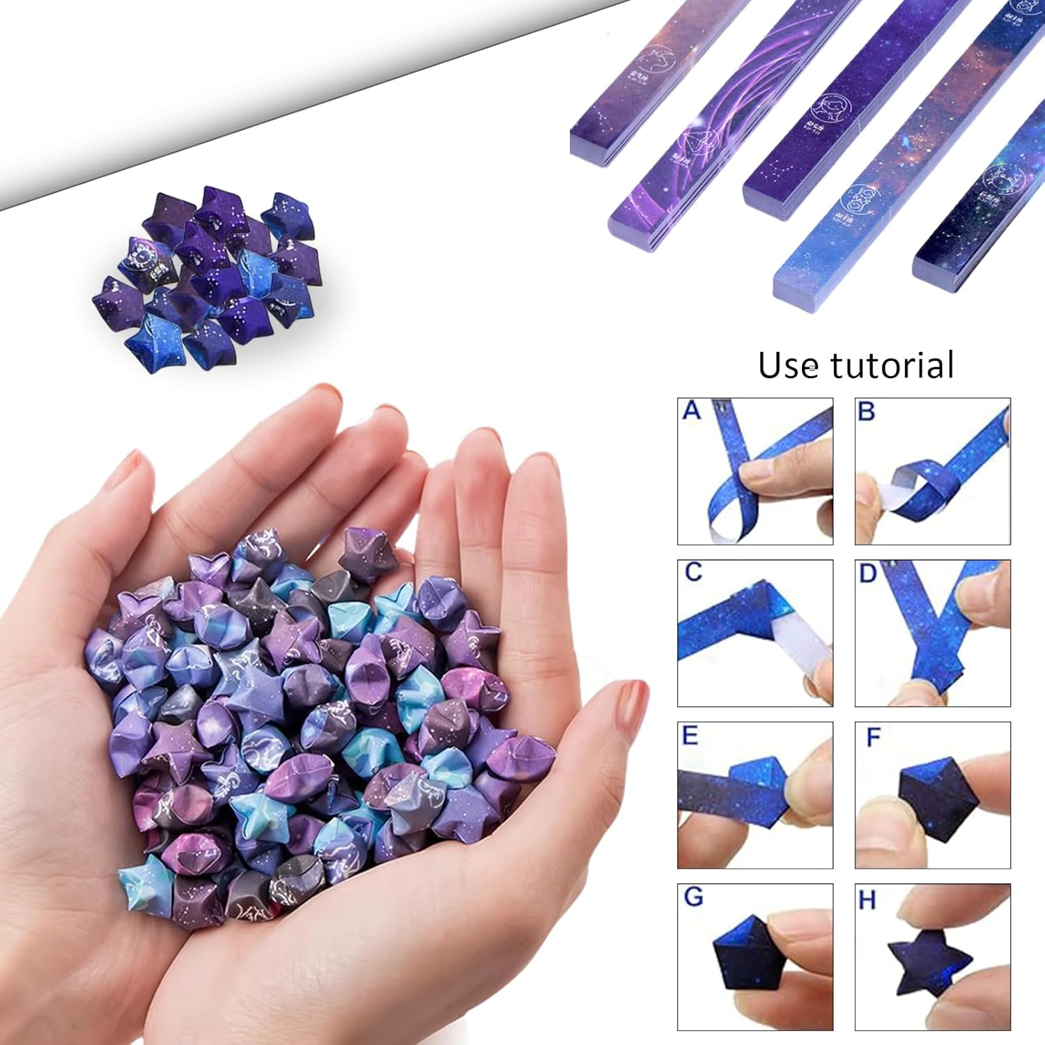 ZGWANSUI 540 Sheets Lucky Star Paper Strips, 12 Constellation Origami Star Paper Strips 8 Patterns, Paper Strips to Make Origami Stars, Starry Sky Star Folding Making Paper Strips for Art Craft DIY, A - A image number 5