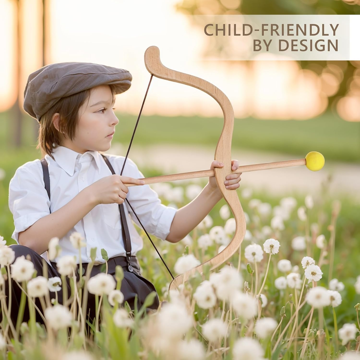 EERKEOD Kids Bow and Arrow Wooden Archery Toy Set for Kids Ages 3+ Bow and Arrow Set Includes 3 Arrows 3 Targets Quiver Indoor and Outdoor Toys for Children Boys Girls image number 6