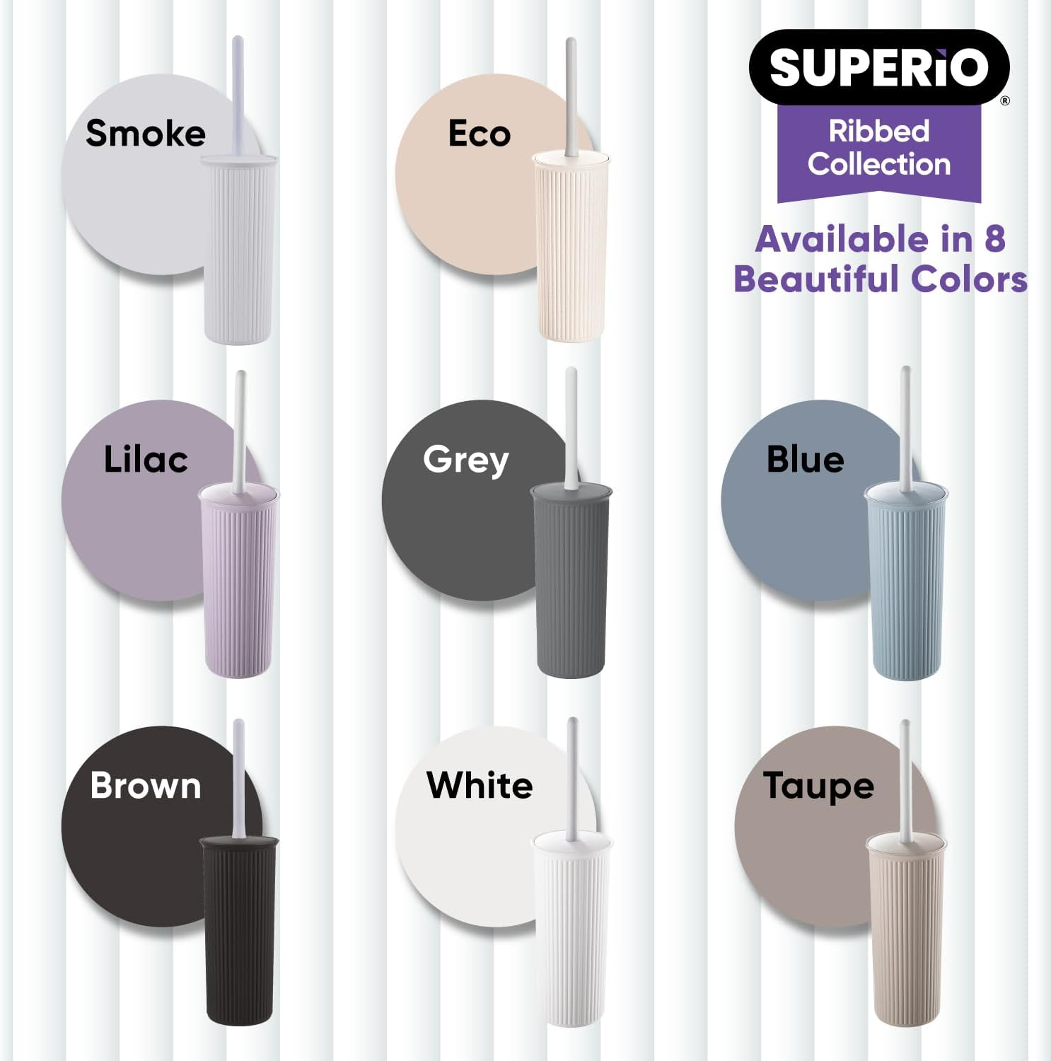 Decorative Plastic Toilet Bowl Brush and Holder Set, Blue (1 Pack) Cleaner Scrubber for Bathroom - Ribbed Design image number 4