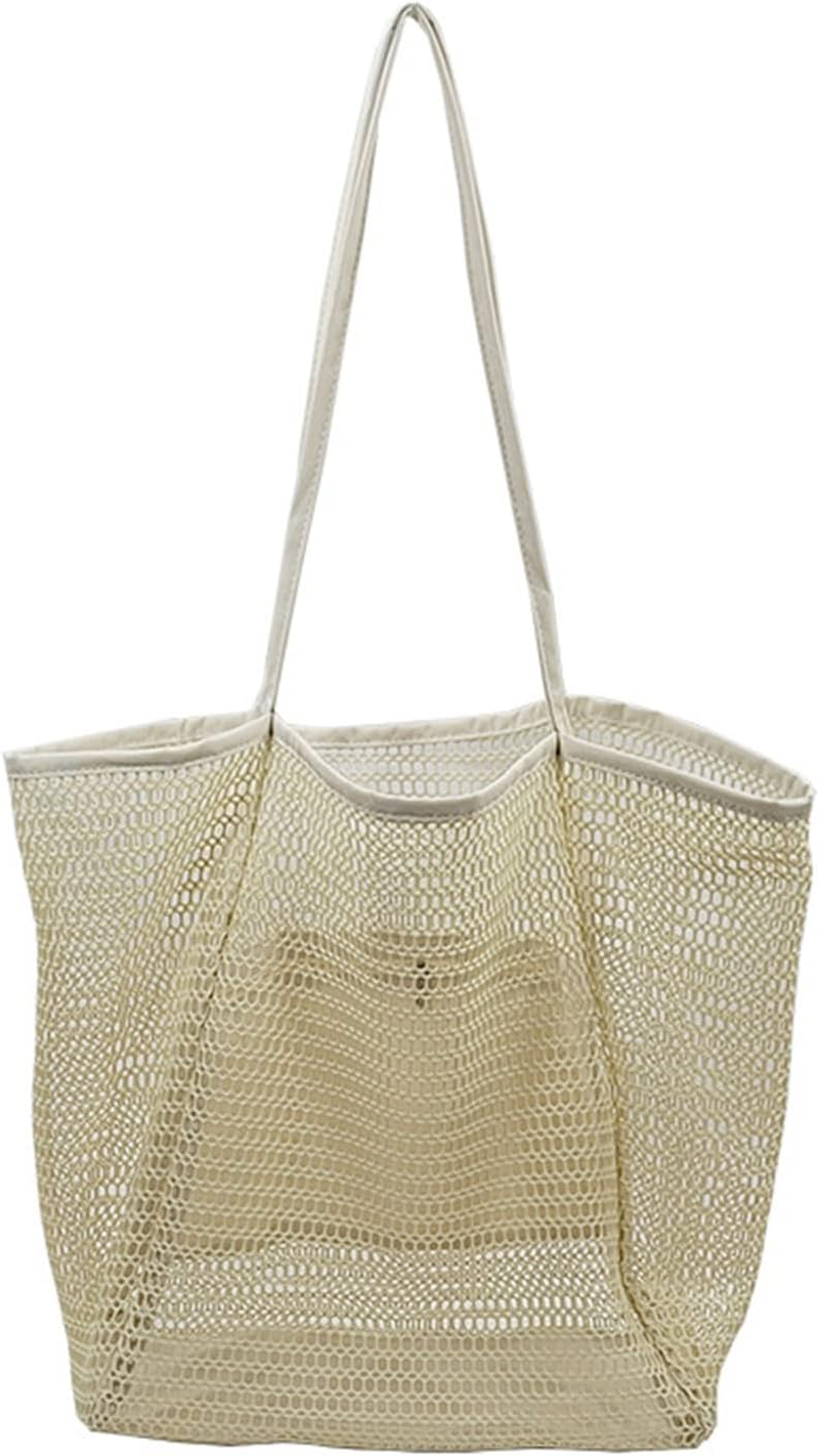 Large Mesh Beach Bag and Beach Bag Tote, Toy Tote Bag with Pockets Are Lightweight Foldable for Family Pool & Vacation Essential,Beige image number 1
