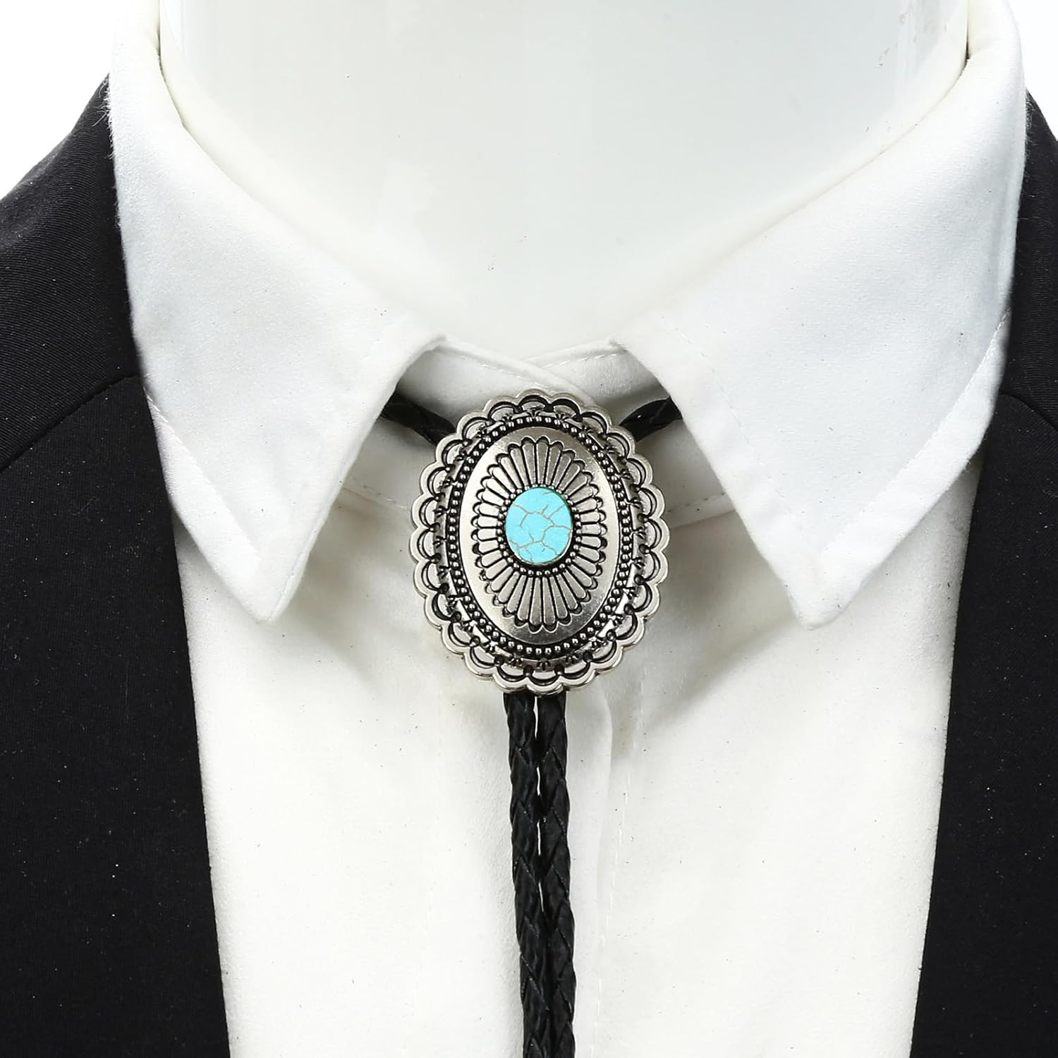 Gelconnie Bolo Tie for Men Women Leather Rope Wedding Necklace Western Cowboy Bolo Tie Western Leather Necktie image number 2