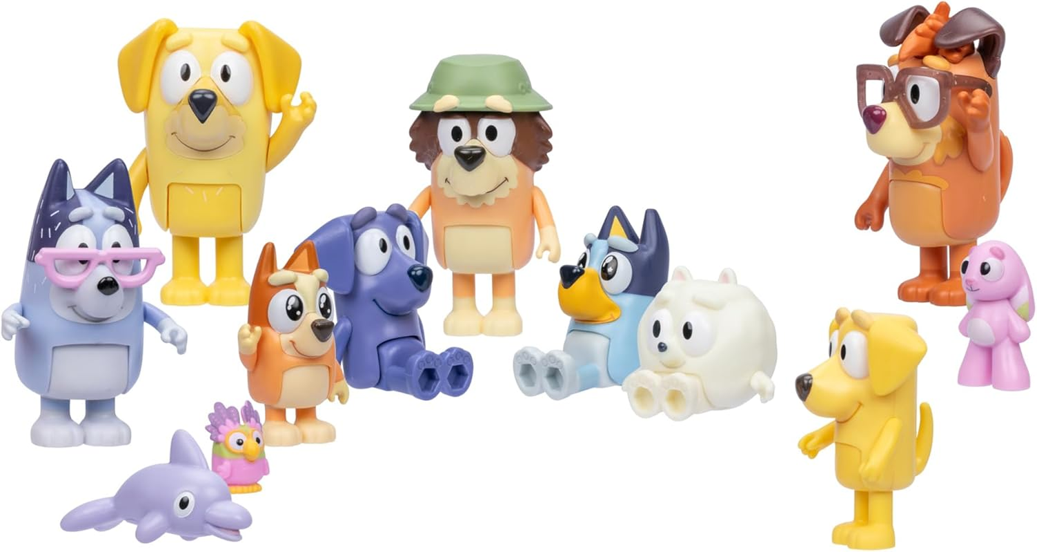 Bluey Super Fan Set Includes Twelve 5-6.35Cm Figures - Please Face Bluey, Please Face Bingo, Chattermax, Grey Dancer, Floppy Bunny, Lucky, Nana, Jean-Luc Johnny, Lucky'S Dad, Joff, Pom Pom, Grandad image number 3