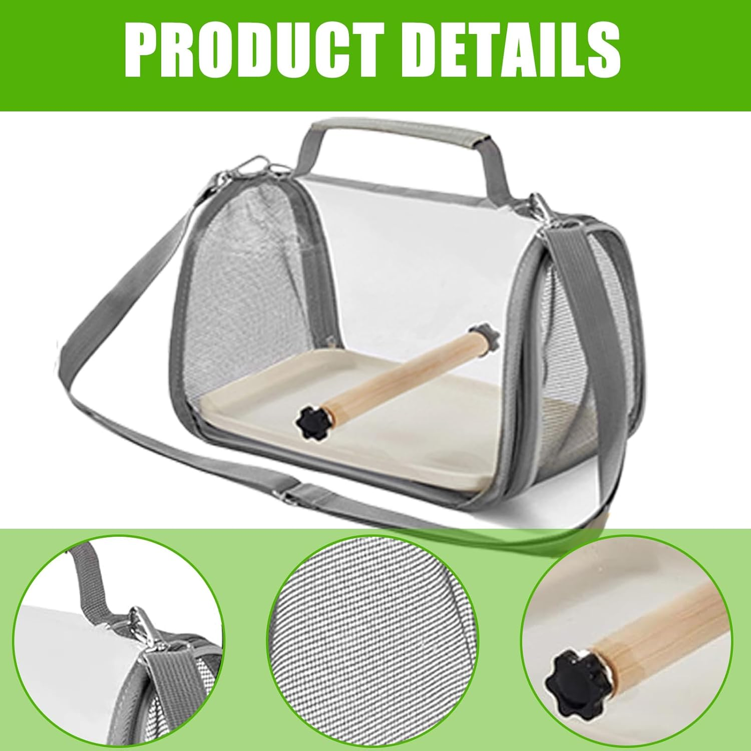 Bird Transport Box with Wooden Rod and Tray, Bird Carrier for Budgies/Parakeets/Small Animals, Portable Bird Carrier 19 X 26 X 19 Cm image number 1