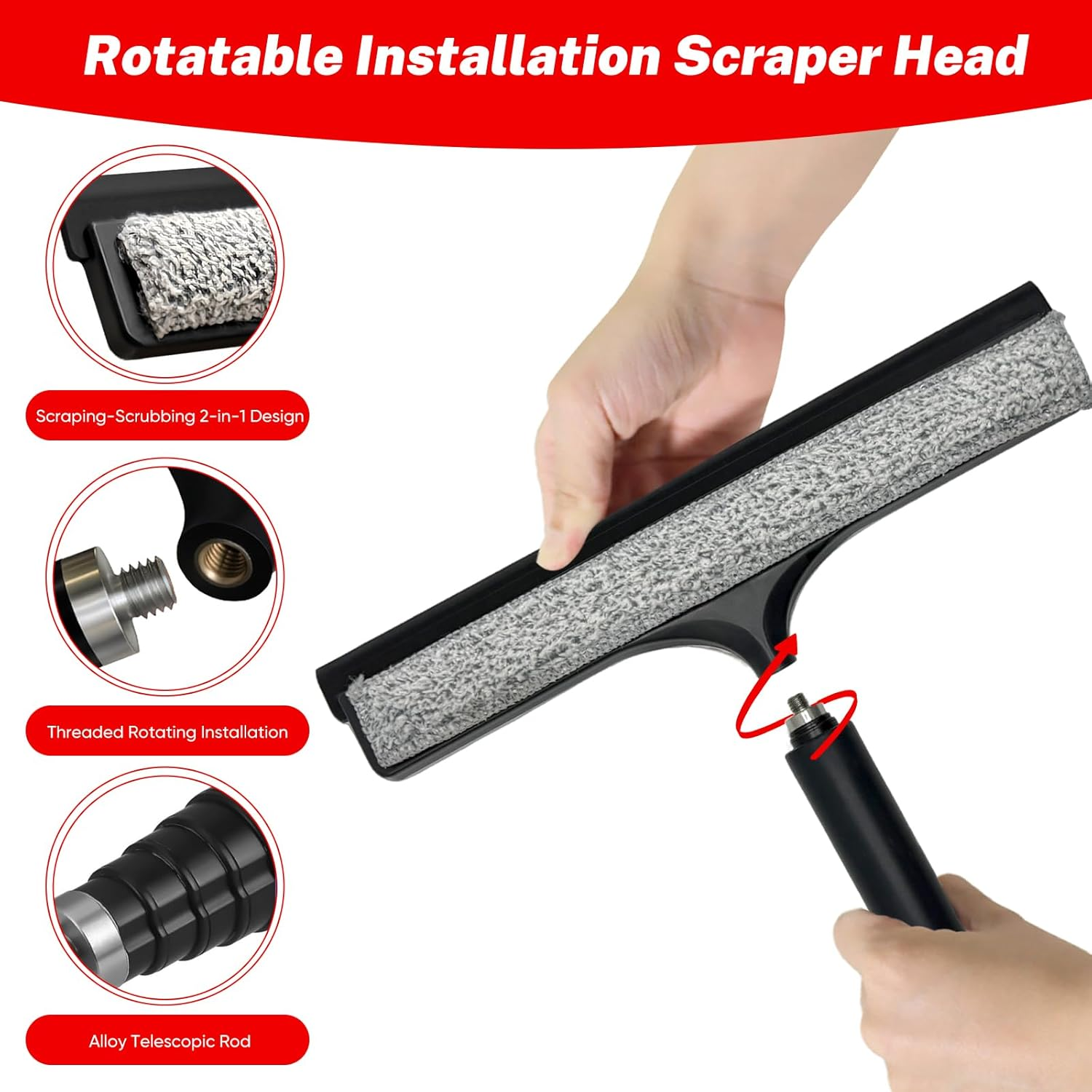 Mannicix Shower Squeegee Long Handle, Squeegee Shower Black, Squeegee Base with Holder, Extendable Shower Squeegee Long Handle 33-123 Cm for Shower, Bathroom, Mirror, Glass Cleaning image number 5