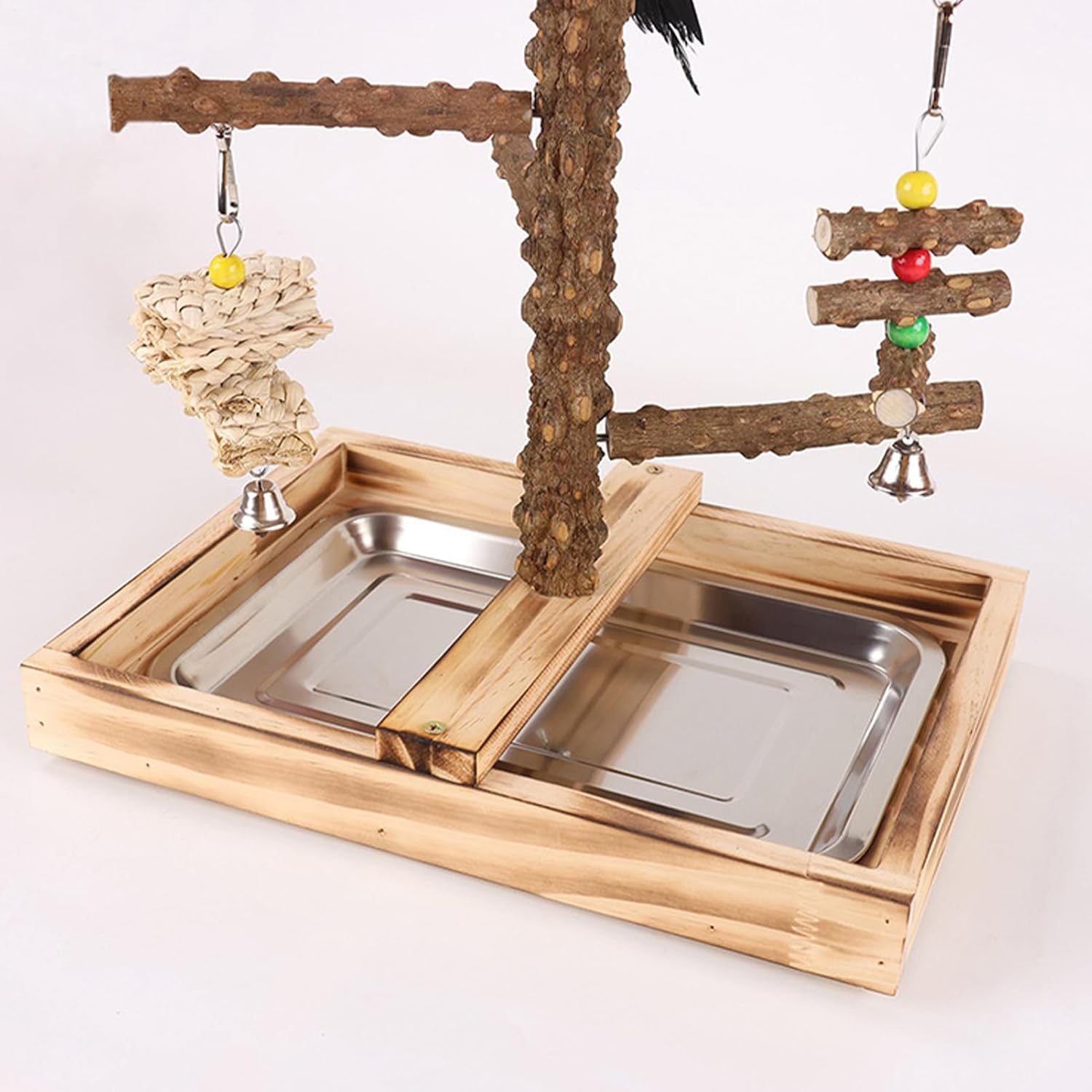 Gamepark for Birds - Integrated Feeder, Endurance Gym Training, Indoor Food Toys Exterior Gym Equipment Portable Picote Resistant Natural Wood Posts Gymnastic Bird Game Park | Integrated Resistance