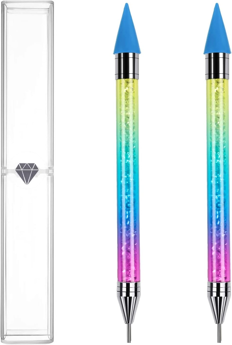 ANGNYA 2PCS Wax Nail Rhinestone Picker Dotting Pen,Dual-Ended Wax Pencil for Rhinestones Wax Tip Gradient Handle with Crystal Beads Manicure Nail Art DIY Decoration Tool image number 4