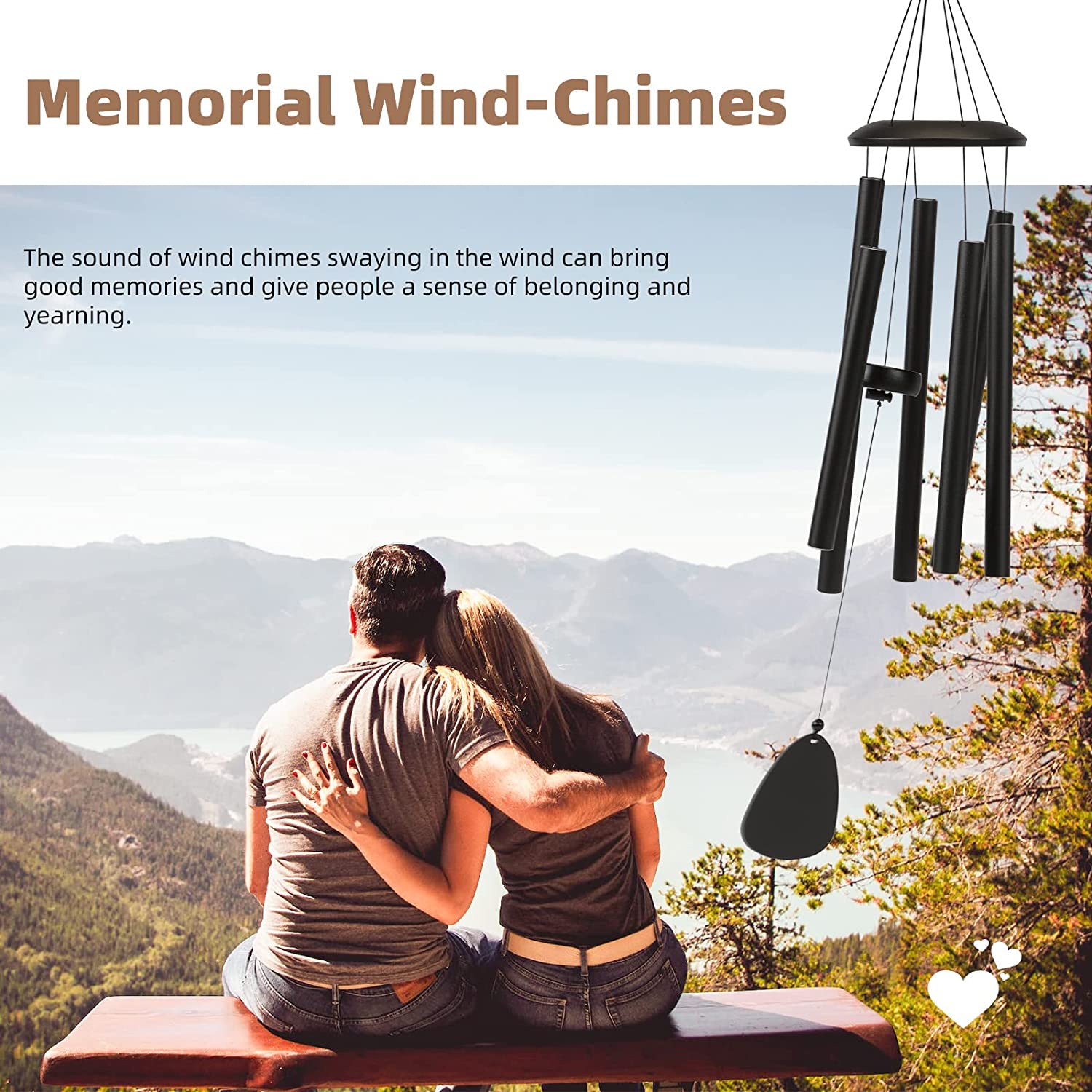 FSVGYY Wind-Chimes-Outdoor-Large-Decor, Deep Tone Soothing Melodic Tones Windchimes, Wind Chimes for Outside, Memorial Wind Chimes Best Gift for Mom Women Grandma Neighbors（32" Black Coated Aluminum） image number 1