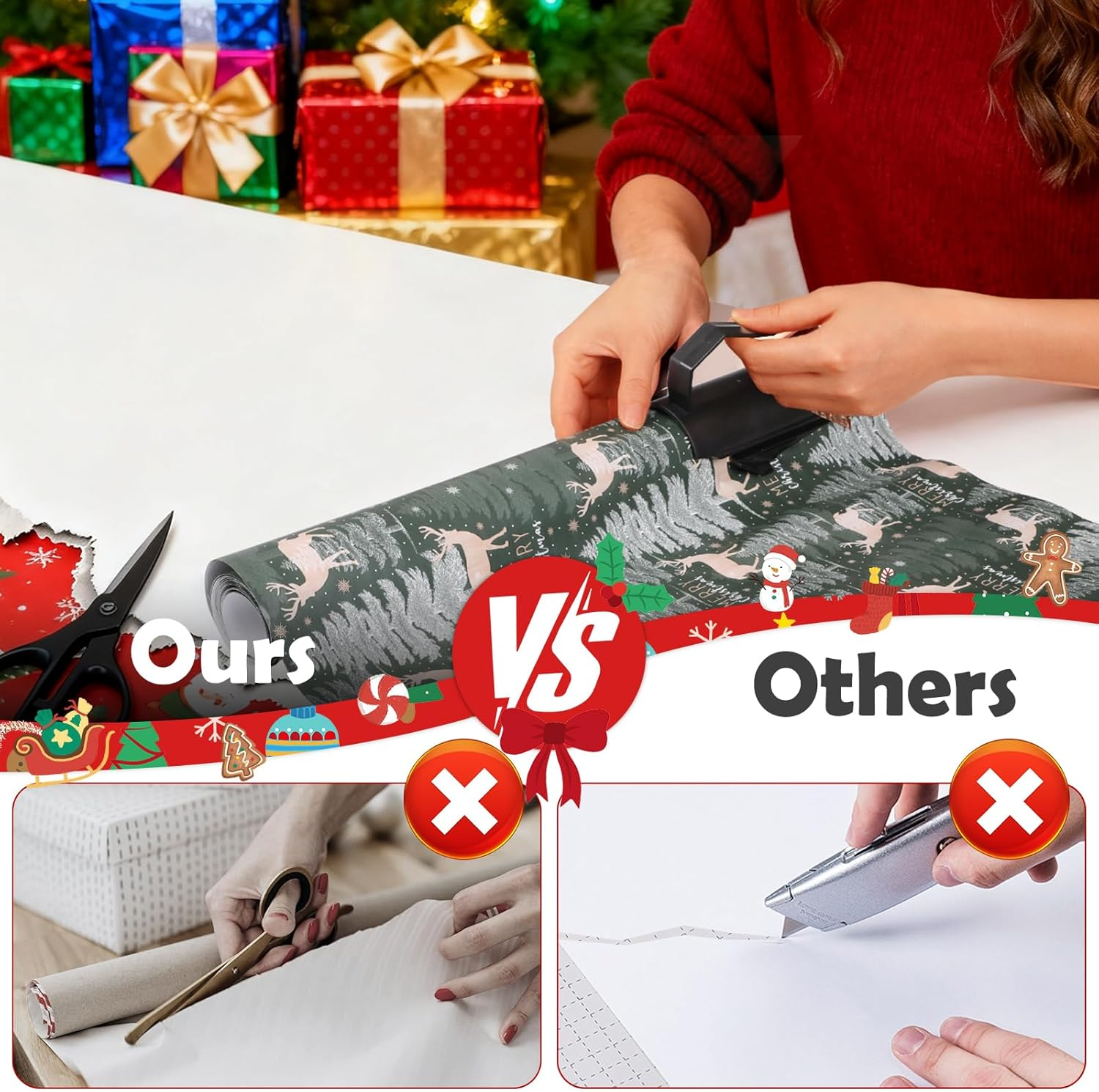Wrapping Paper Cutter, Geeric Gift Wrap Cutter for Roll with Handle Professional Christmas Wrapping Paper Cutters Safe Sturdy Reusable Food Baking Wrapper Dispenser Tool for Shop Birthday Wedding image number 3