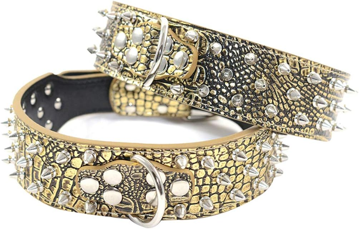 New Dog Leather Collar Non-Sharp Spikes Studded Adjustable Collar Gold Brown S M L (Small)