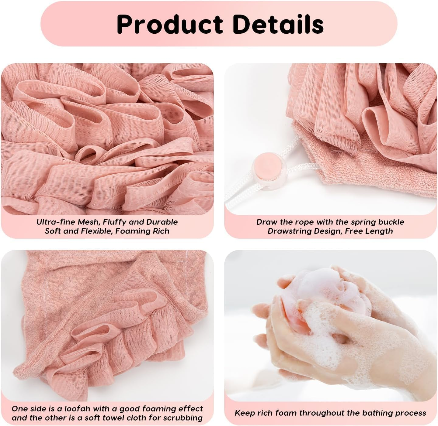 Soft Loofah and Washcloth, 3Pcs 2-In-1 Bath Loofah Sponge Loofah Washcloth,Washcloth Loofah Soap Combo,2-In-1 Shower Washcloth Loofah,Loofah and Washcloth 2-In-1 Bath Loofah Sponge Loofah Washcloth image number 2