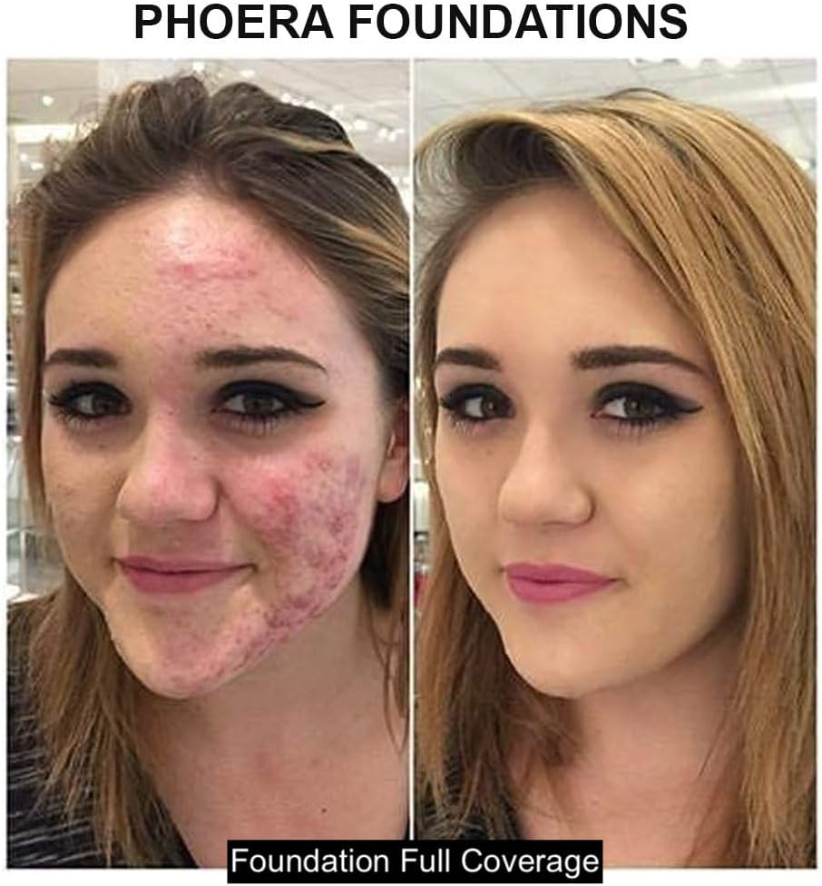 Glamza PHOERA Foundation Concealer Makeup Full Coverage Matte Brighten Long Lasting UK (103 WARM PEACH) - 102 Nude image number 5