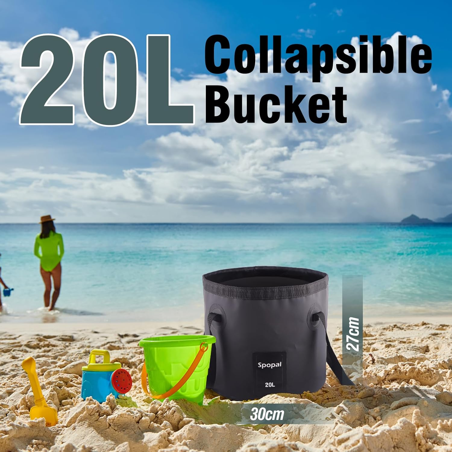 Spopal 5.2 Gallon (20L) Collapsible Bucket, Foldable Bucket with Handle for Water Storage, Outdoor Portable Ultra Lightweight Water Container for Camping, Hiking, Fishing, Gardening, Pet Car Washing image number 1