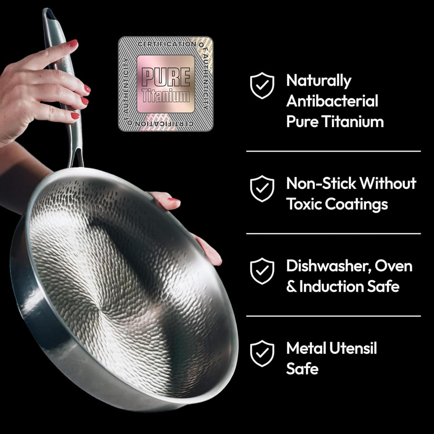 Titanium Hammered Pan Pro with Lid, 100% Non-Toxic Titaniums Hammered Pan Pro for Cooking Non Stick, Titanium Frying Pans 12 Inch, Extreme Heat-Resistant & Lasts with All Stovetops (26CM with Lid)