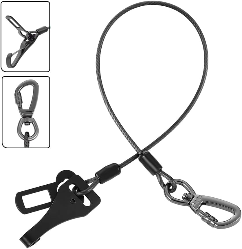Miaochuai 3-In-1 Dog Car Seat Belt Harness | Chew-Proof Steel Cable Leash with Heavy-Duty Buckle & Clip | Car Safety Restraint for Small, Medium, Large Dogs (Black, 16 Inch/40 CM)