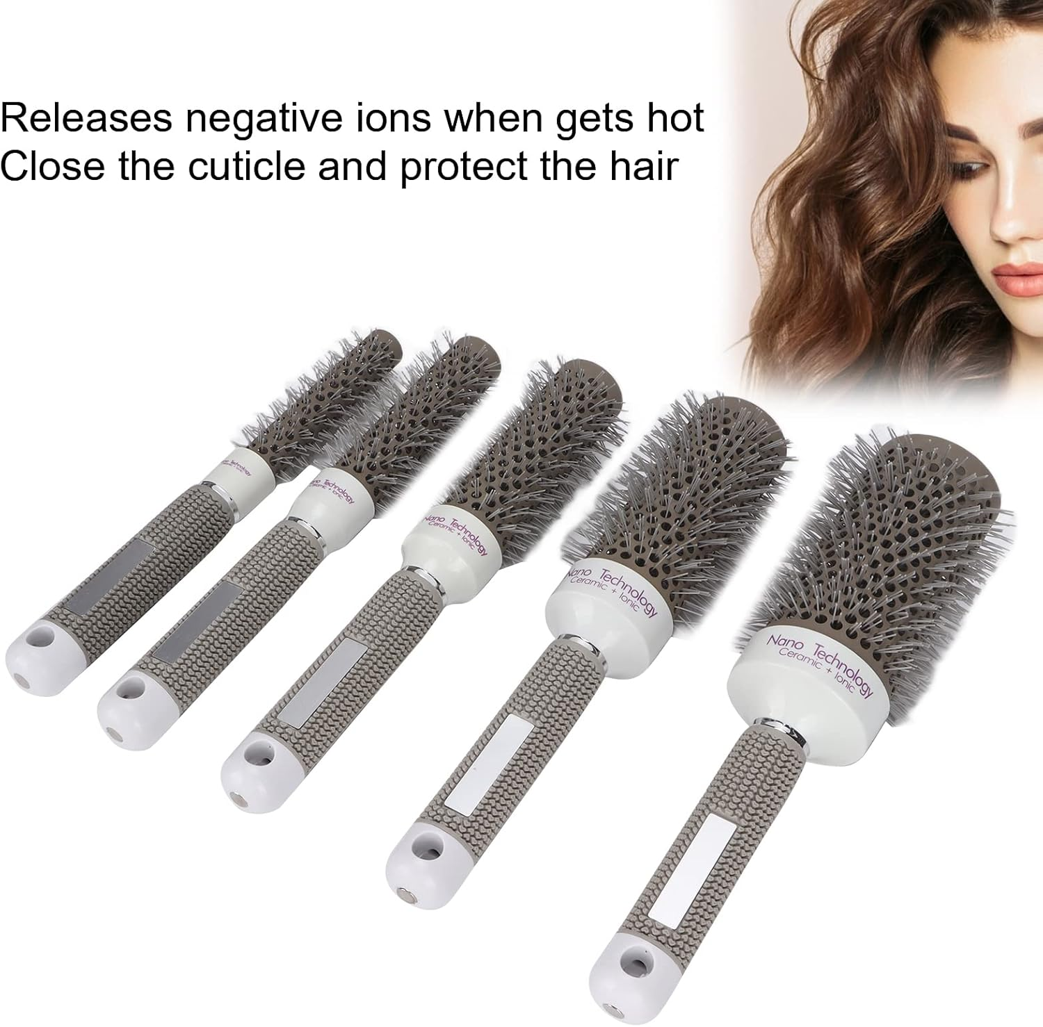 CARRORABI 5Pcs round Brush Set for Blow Drying Curling, Professional Hair Styling Brush, Ceramic Thermal Barrel Brush Hair Heat Styling Brush Hairdressing Tool Set for Blow Drying Curling for Women image number 4