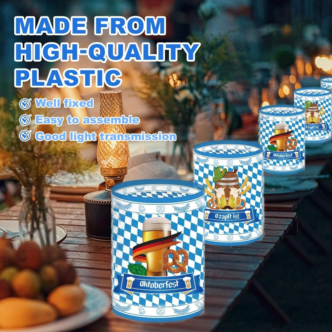 OUDQFCJ 8 Lantern Oktoberfest Table Decoration Set, Bavarian Decoration, Suitable for Tea Lights or Candles (Blue) image number 4